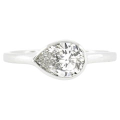 New Platinum GIA 1.06ctw Pear Sideways Bezel Diamond Solitaire Engagement Ring