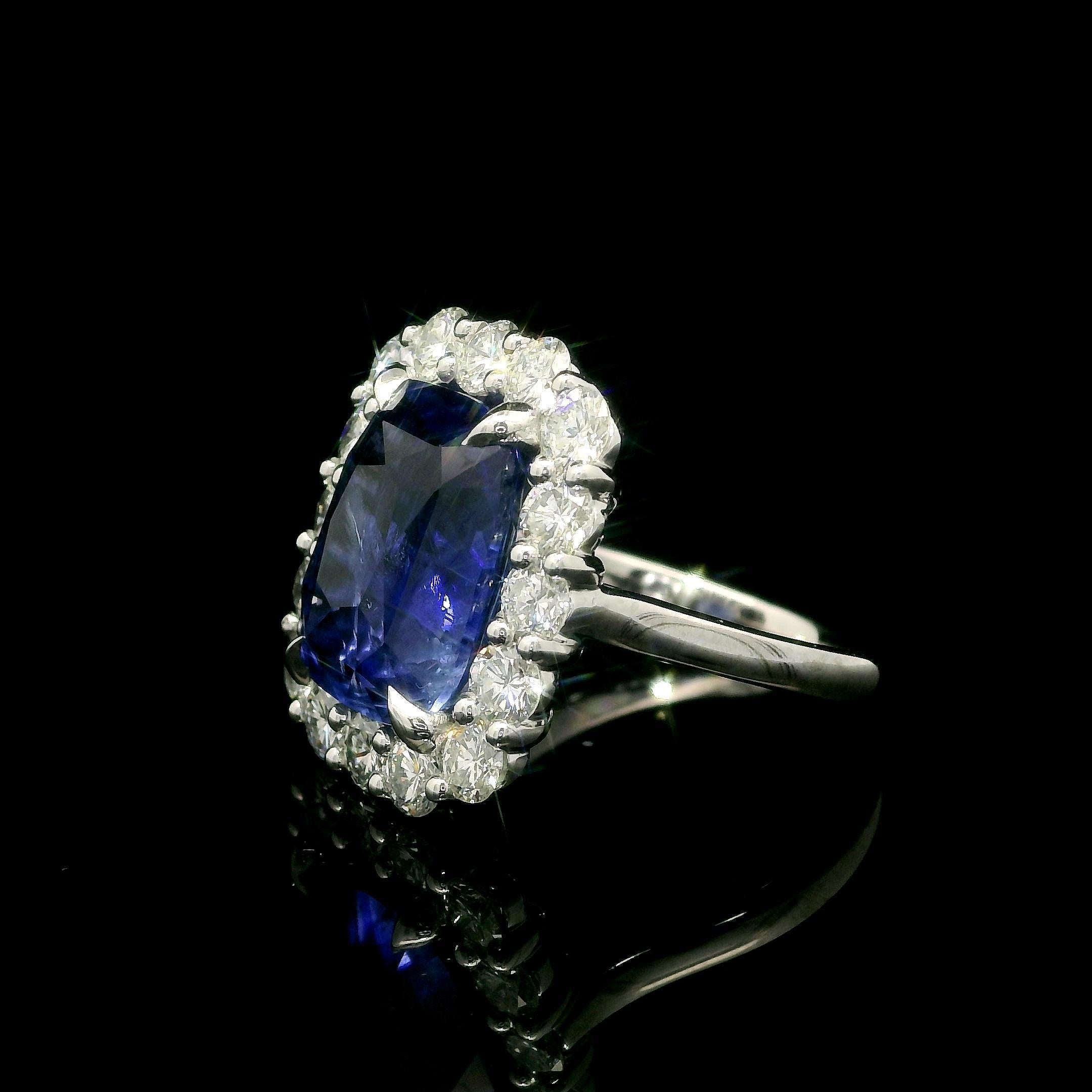 New Platinum GIA 10.96ct No Heat Ceylon Sapphire Diamond Halo Substantial Ring For Sale 6