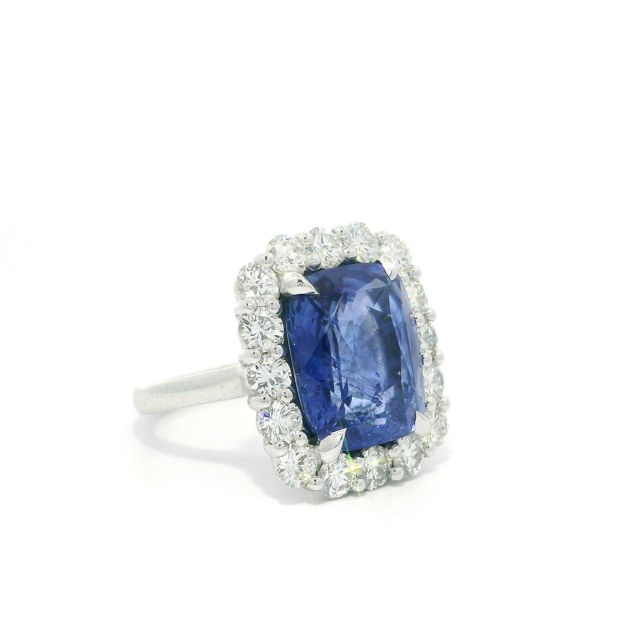 New Platinum GIA 10.96ct No Heat Ceylon Sapphire Diamond Halo Substantial Ring For Sale 7