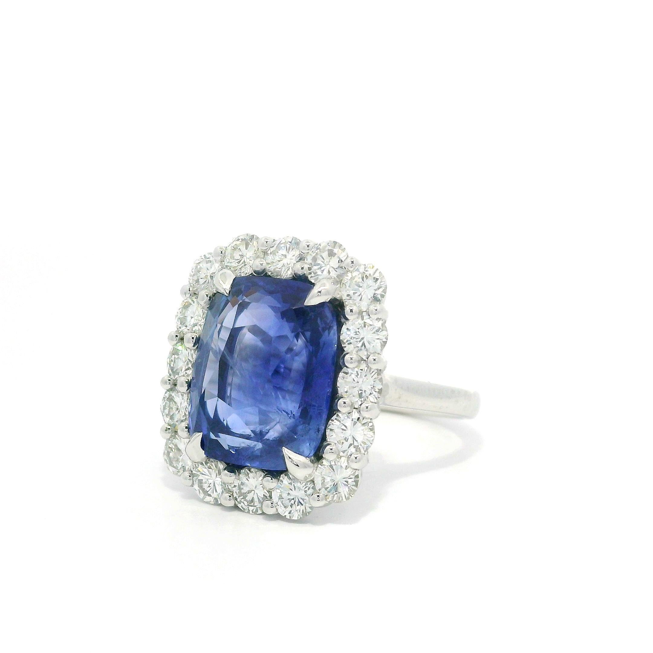 New Platinum GIA 10.96ct No Heat Ceylon Sapphire Diamond Halo Substantial Ring For Sale 8