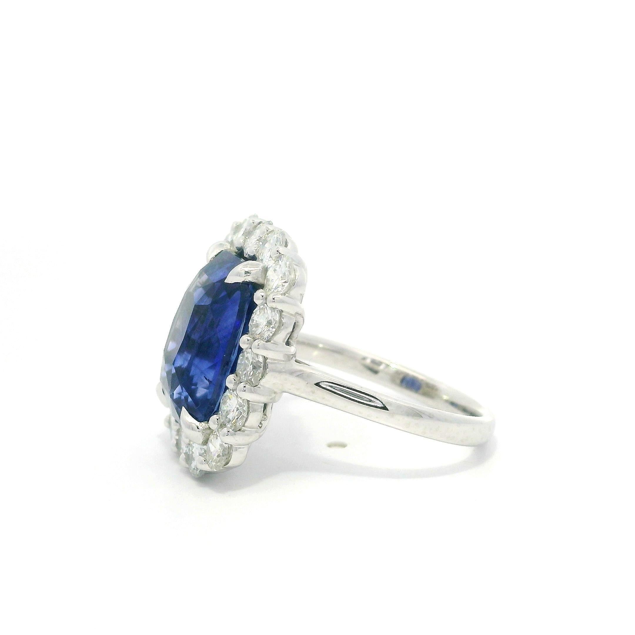 New Platinum GIA 10.96ct No Heat Ceylon Sapphire Diamond Halo Substantial Ring For Sale 9