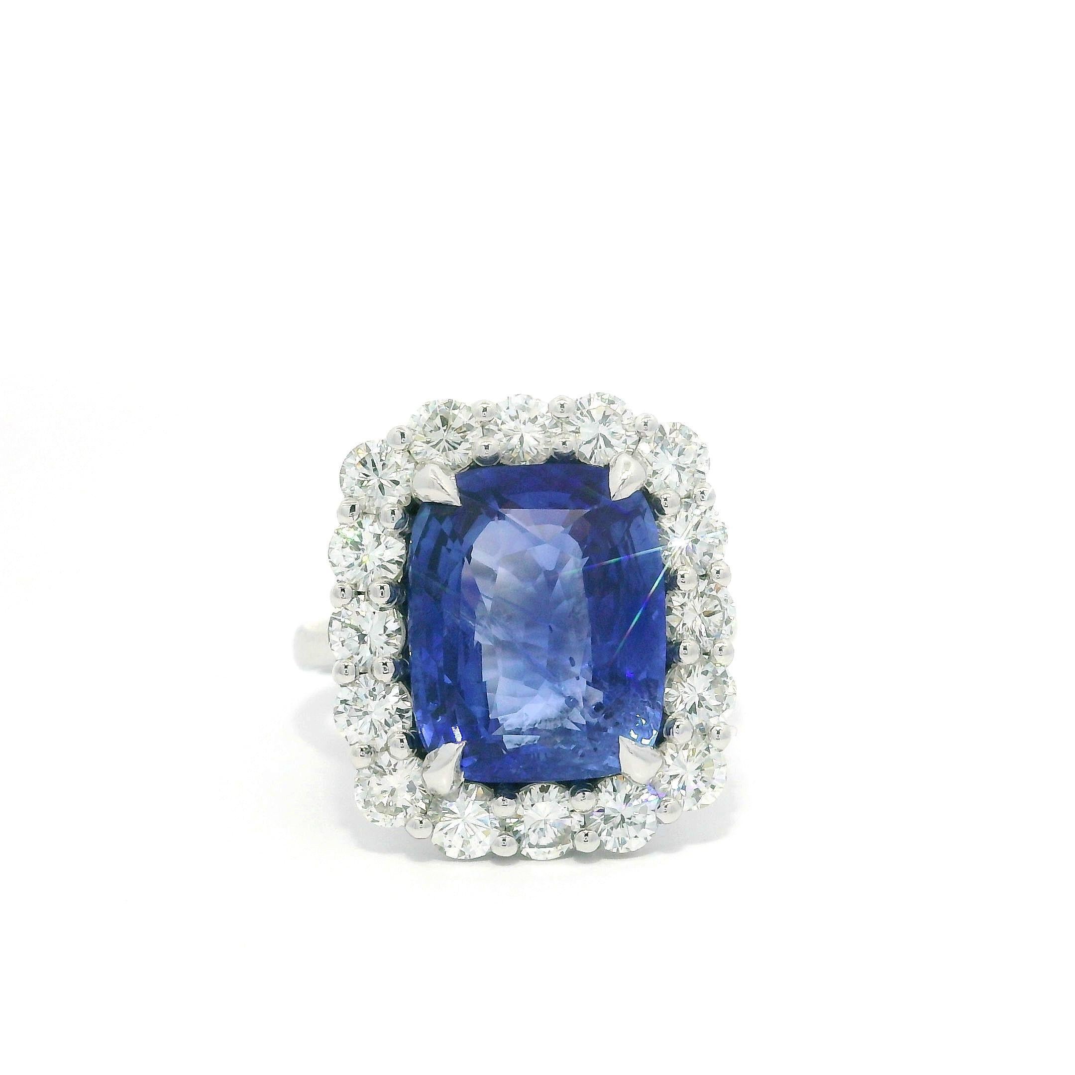 New Platinum GIA 10.96ct No Heat Ceylon Sapphire Diamond Halo Substantial Ring For Sale 12