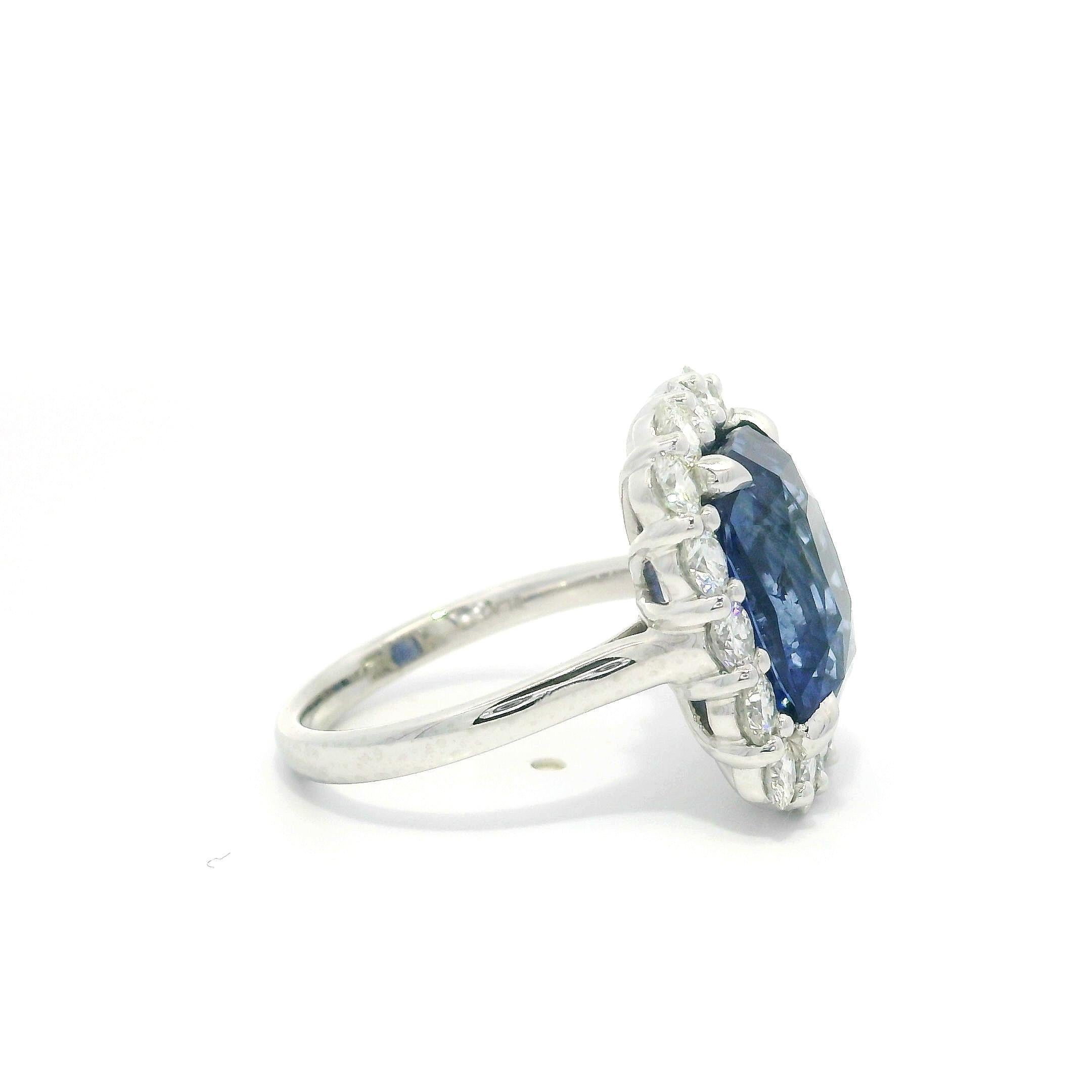 New Platinum GIA 10.96ct No Heat Ceylon Sapphire Diamond Halo Substantial Ring For Sale 2