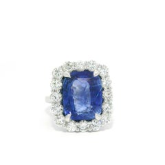New Platinum GIA 10.96ct No Heat Ceylon Sapphire Diamond Halo Substantial Ring