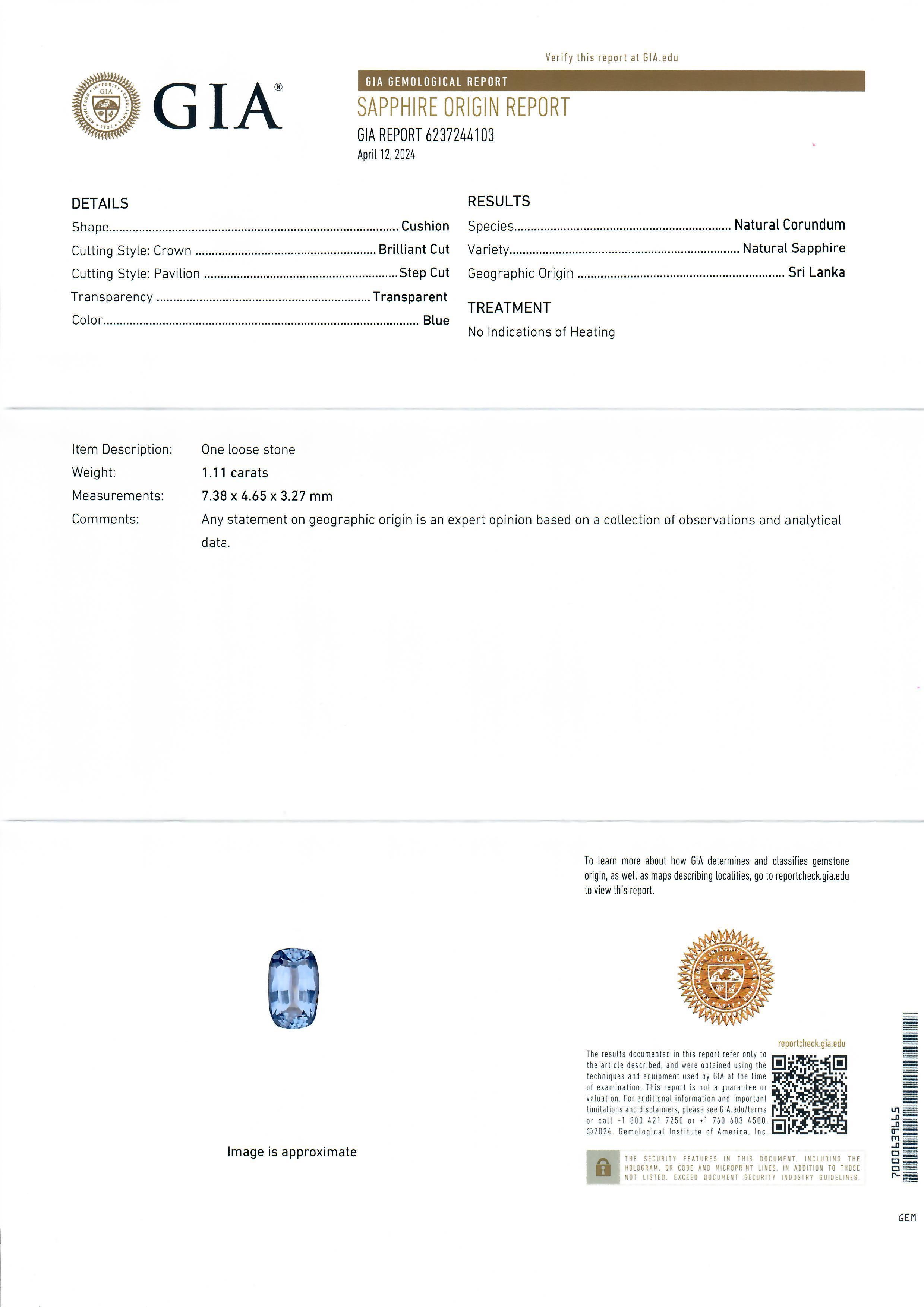 --Stein(e):--
(1) Natürlicher echter Saphir - Kissen-Stufen-Schliff - Spannzange - blaue Farbe - keine Hitze - Ceylon - 1,11ct (genau-zertifiziert)
** Vollständige Informationen siehe unten unter 