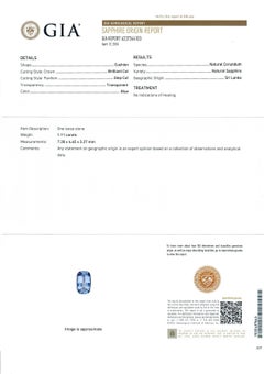 New Platinum GIA 1.11ct Cushion No Heat Sapphire Collet Set Solitaire Ring