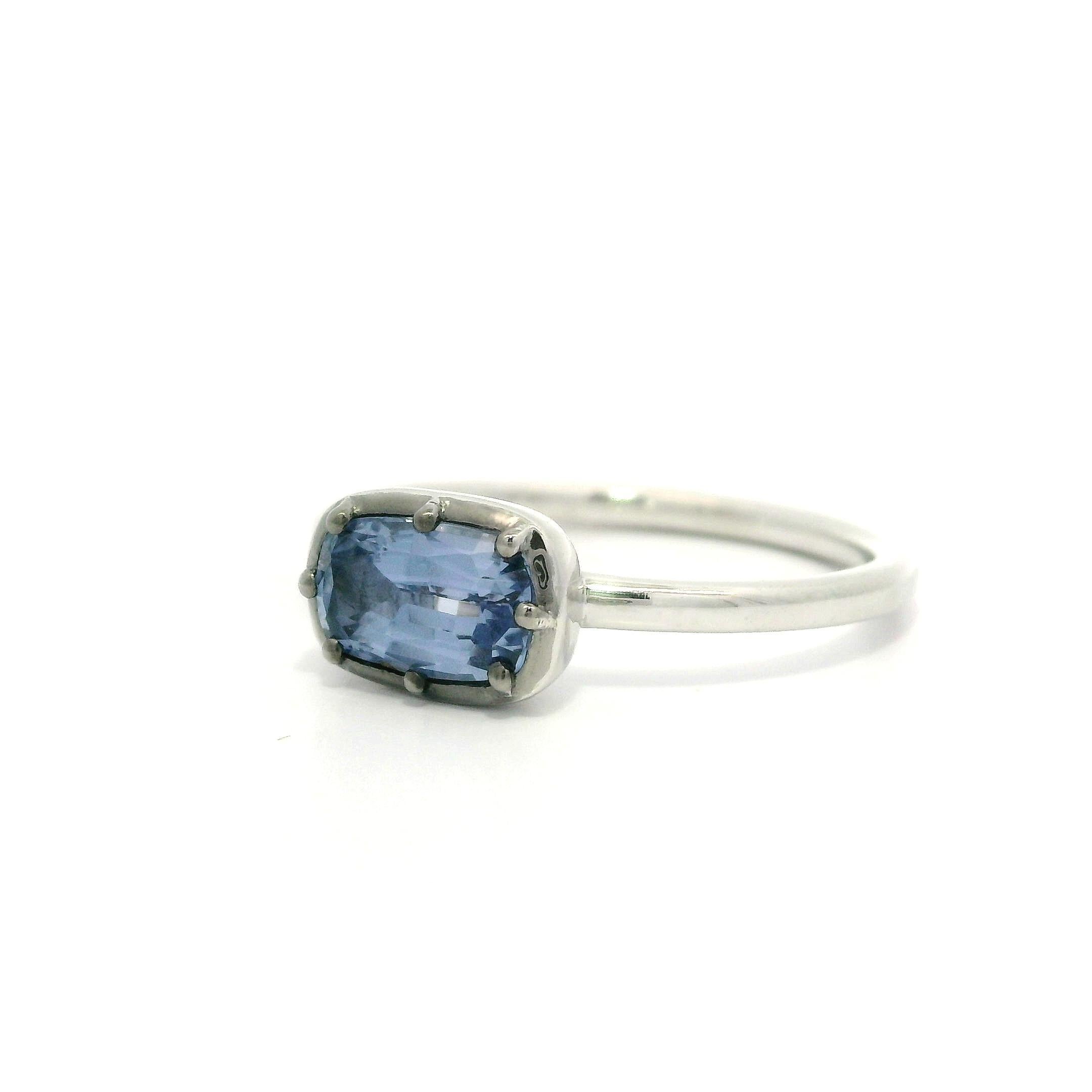 Neu Platin GIA 1,11ct Kissen keine Hitze Saphir Collet Set Solitär Ring im Angebot 4