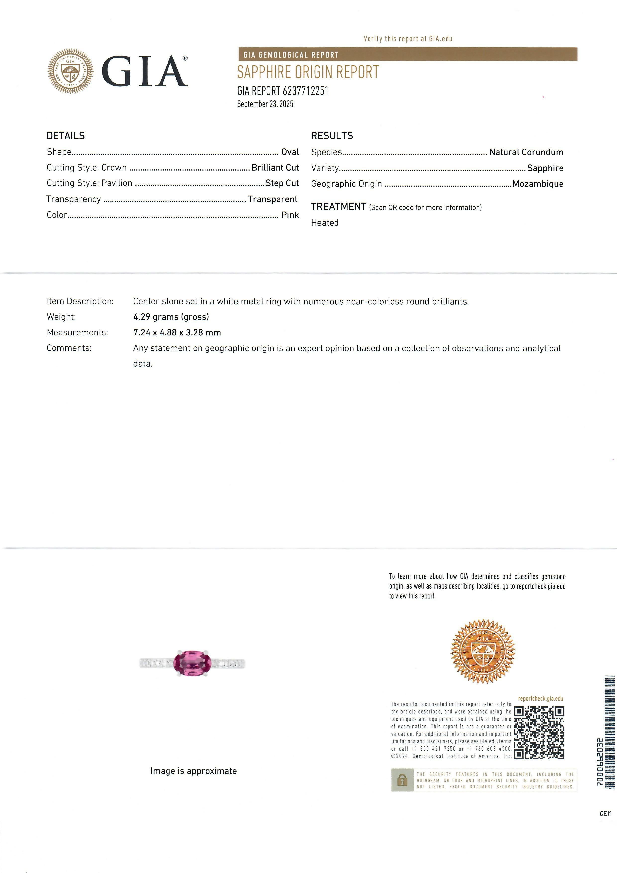 Nuevo Anillo de Platino GIA 1.14ct Ovalado Zafiro Rosa Diamante Banda Sideway Este Oeste en venta 8