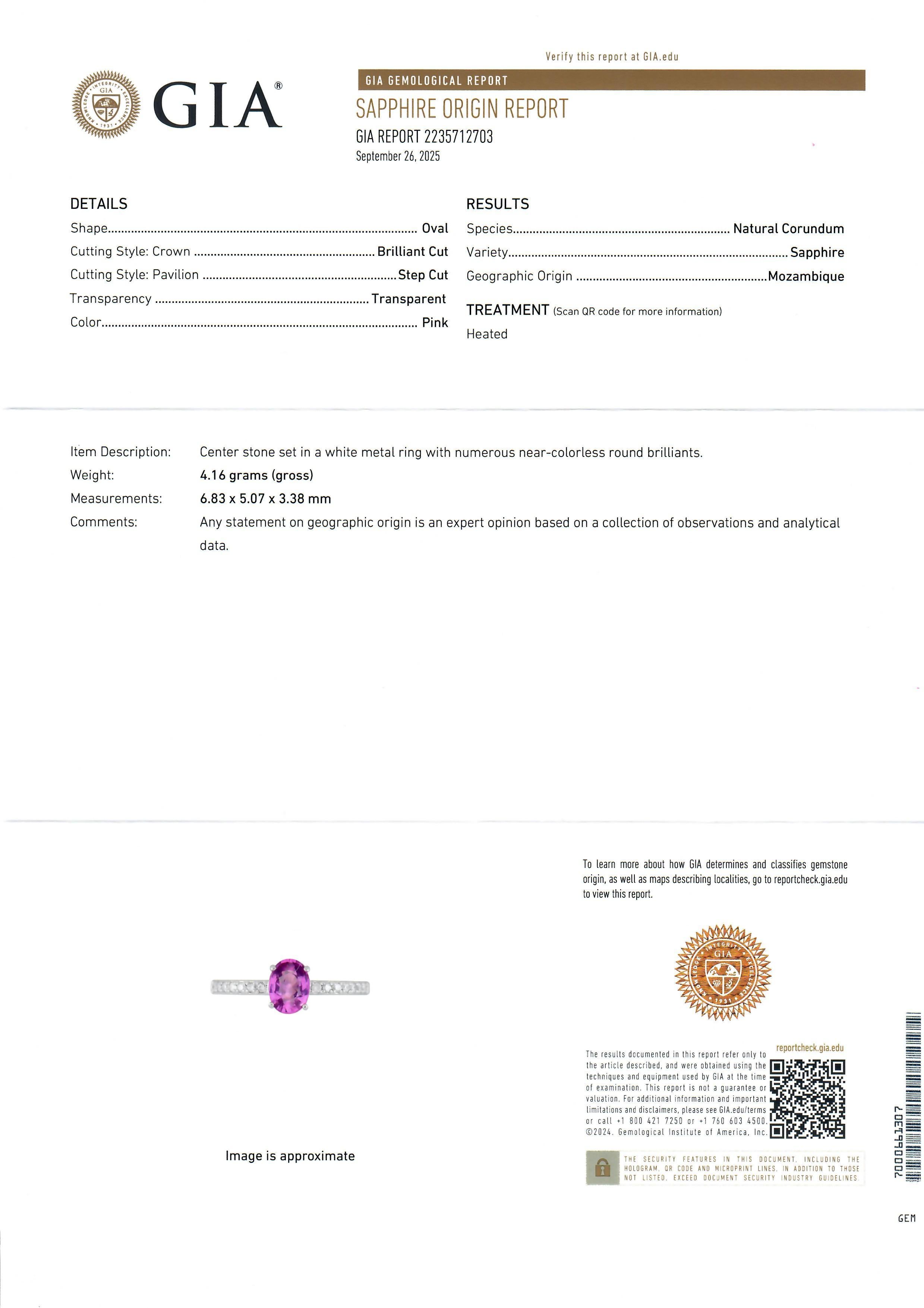 Nueva Alianza de Platino GIA 1.14ctw Zafiro Rosa Ovalado Diamante de Compromiso en venta 8