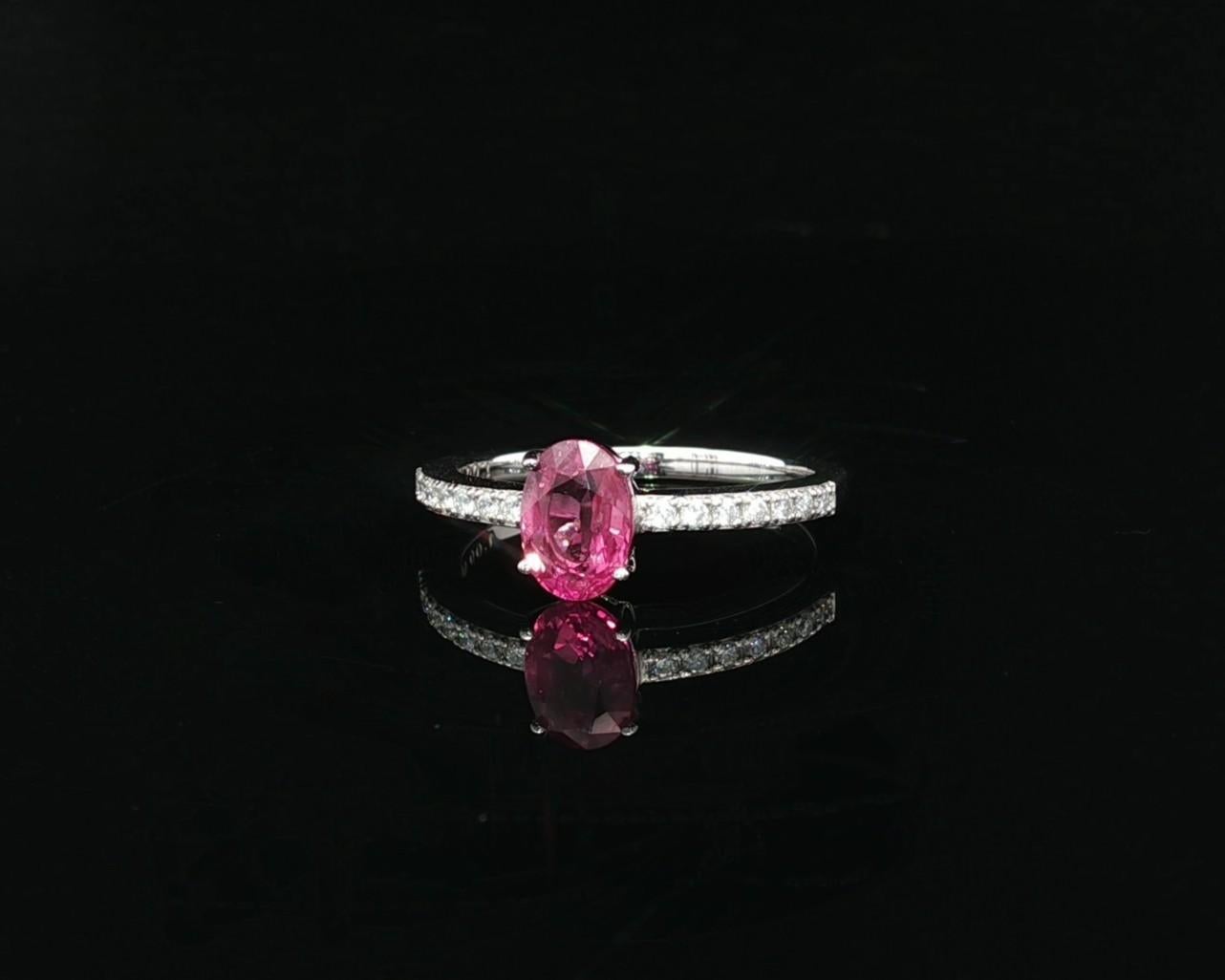 New Platinum GIA 1.14ctw Pink Sapphire Diamond Shoulders Engagement Promise Ring im Angebot 5