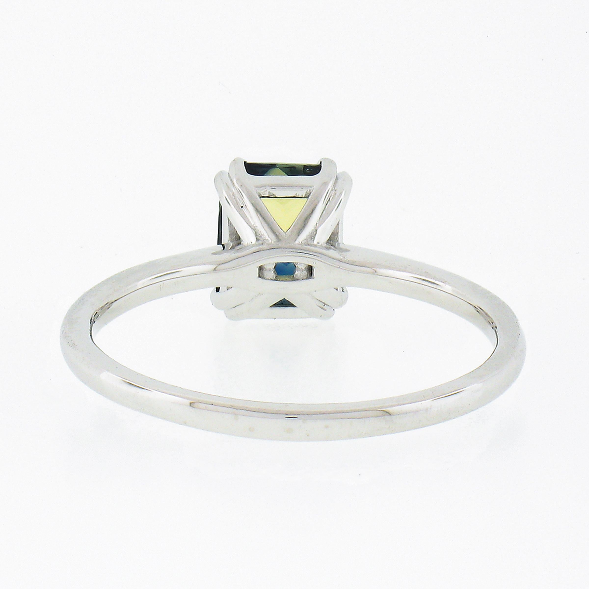 NEW Platinum GIA 1.53ct NO HEAT Blue & Yellow Sapphire Solitaire Engagement Ring For Sale 4