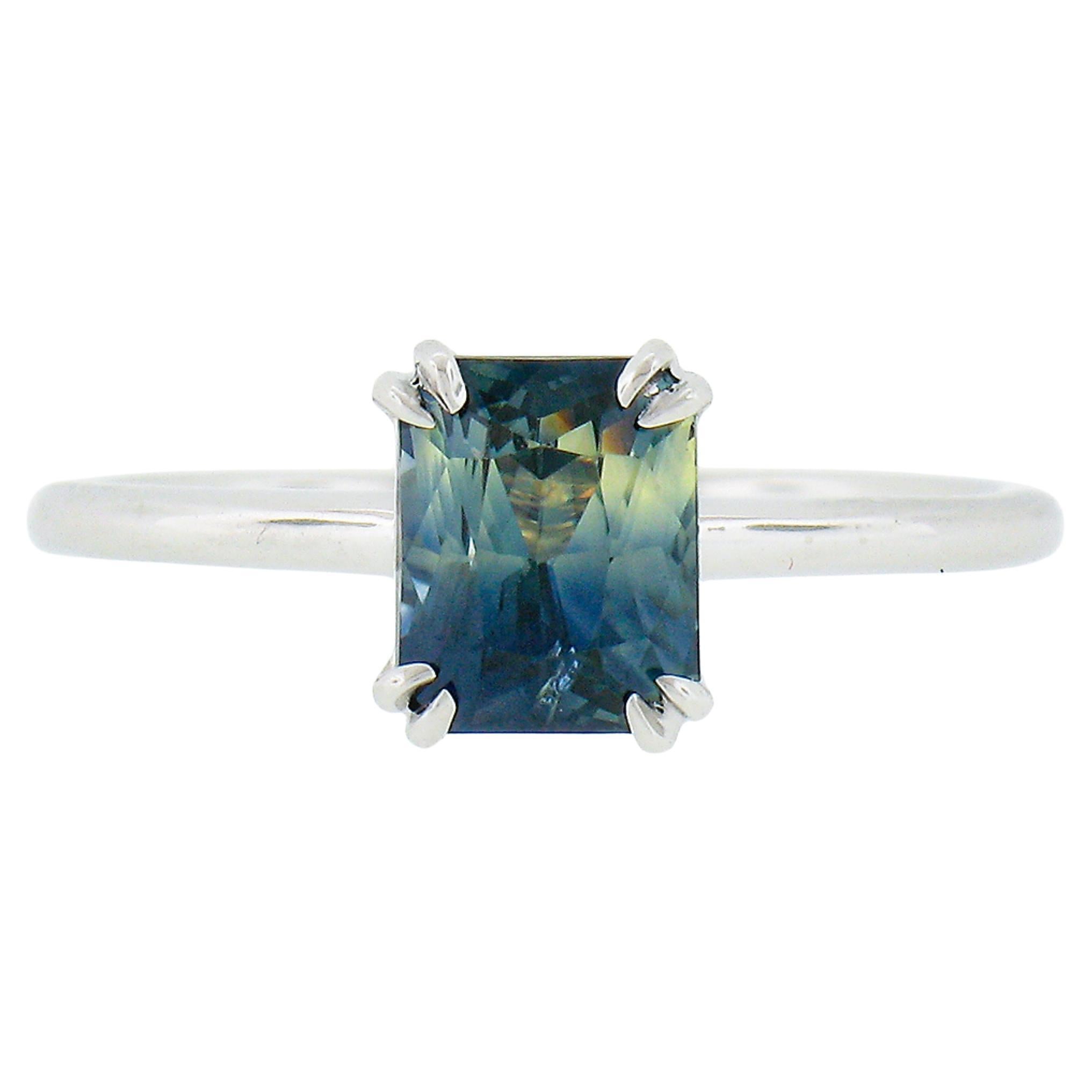 NEW Platinum GIA 1.53ct NO HEAT Blue & Yellow Sapphire Solitaire Engagement Ring