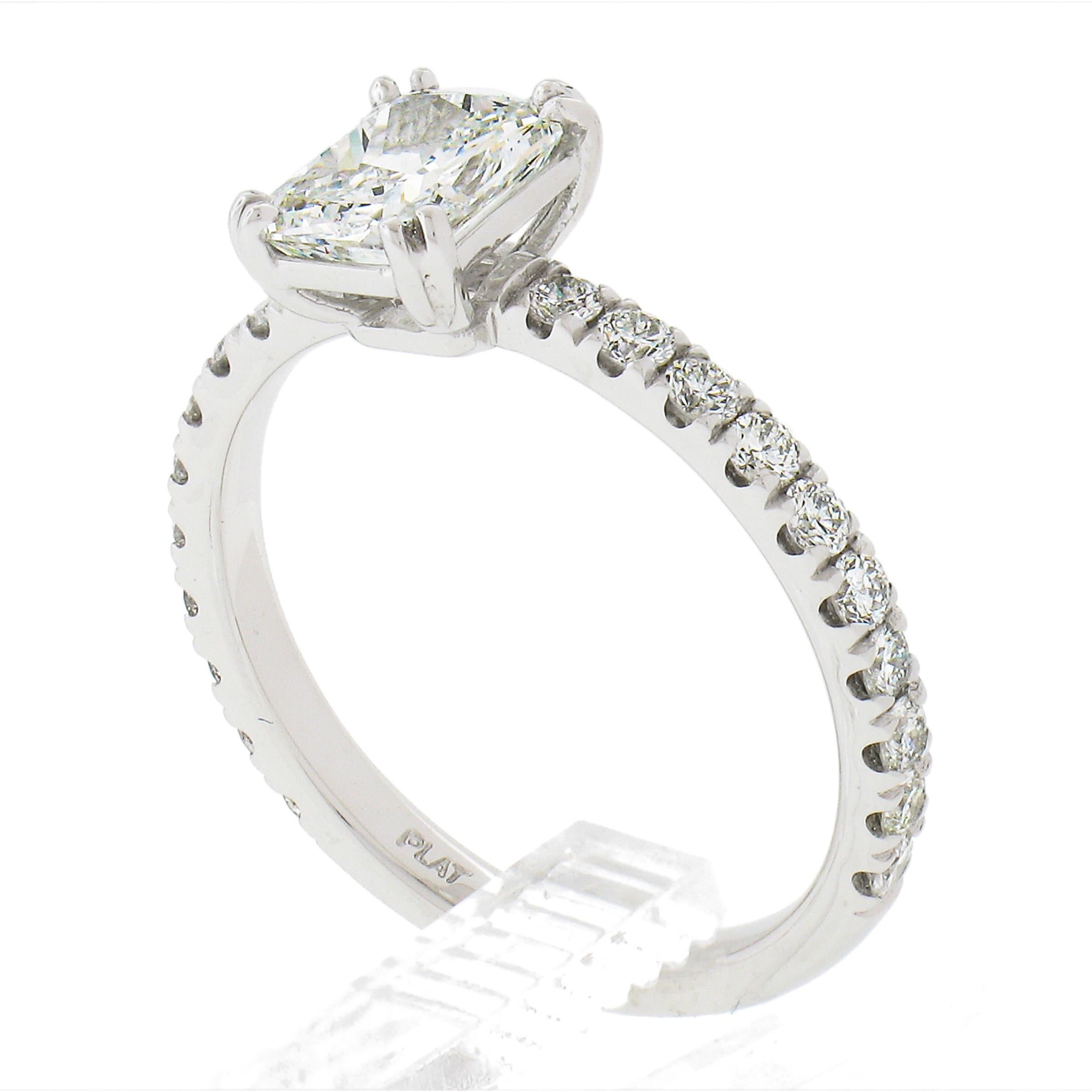 NEW Platinum GIA 1.54ctw Elongated Radiant Cut Diamond Solitaire Engagement Ring For Sale 6