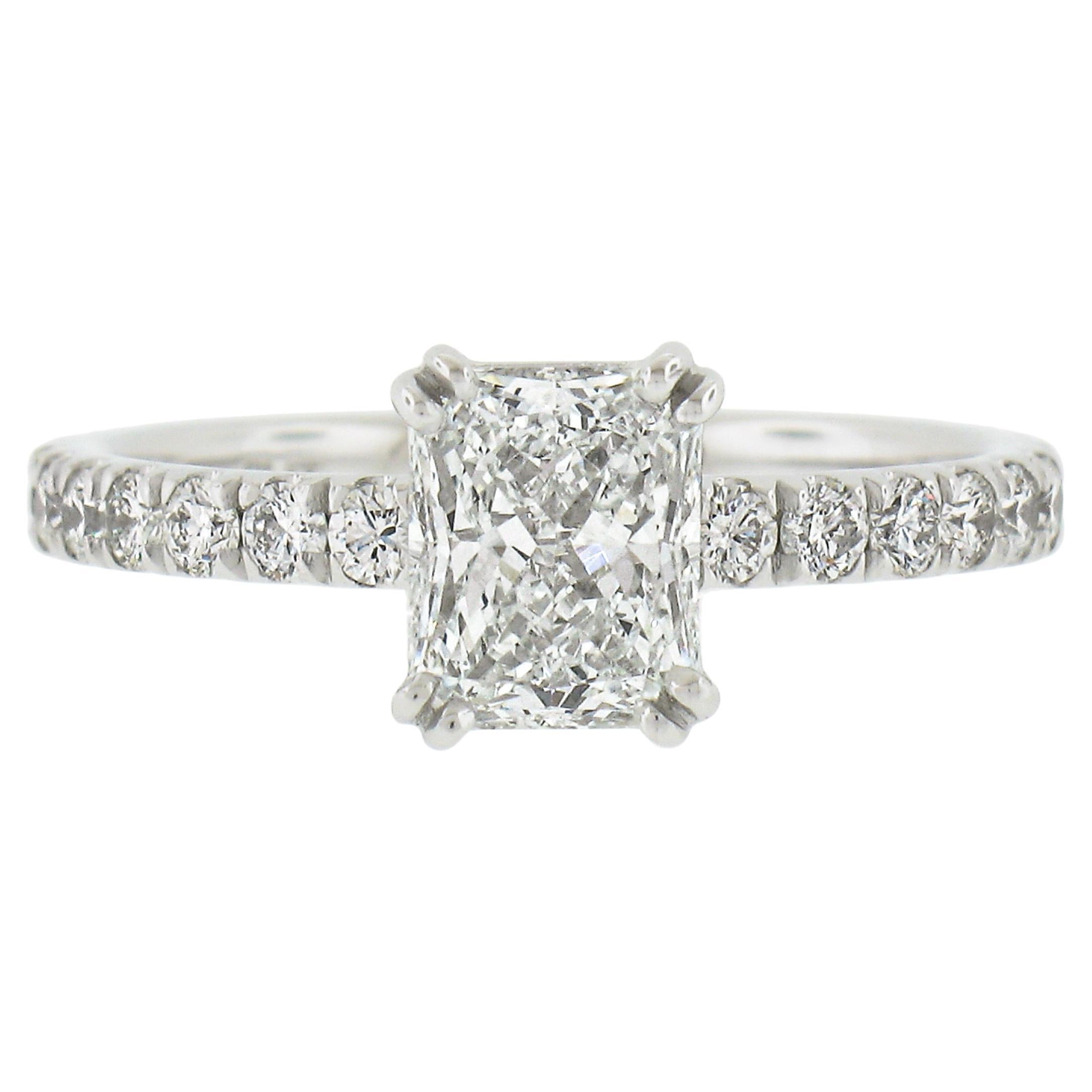 NEW Platinum GIA 1.54ctw Elongated Radiant Cut Diamond Solitaire Engagement Ring For Sale