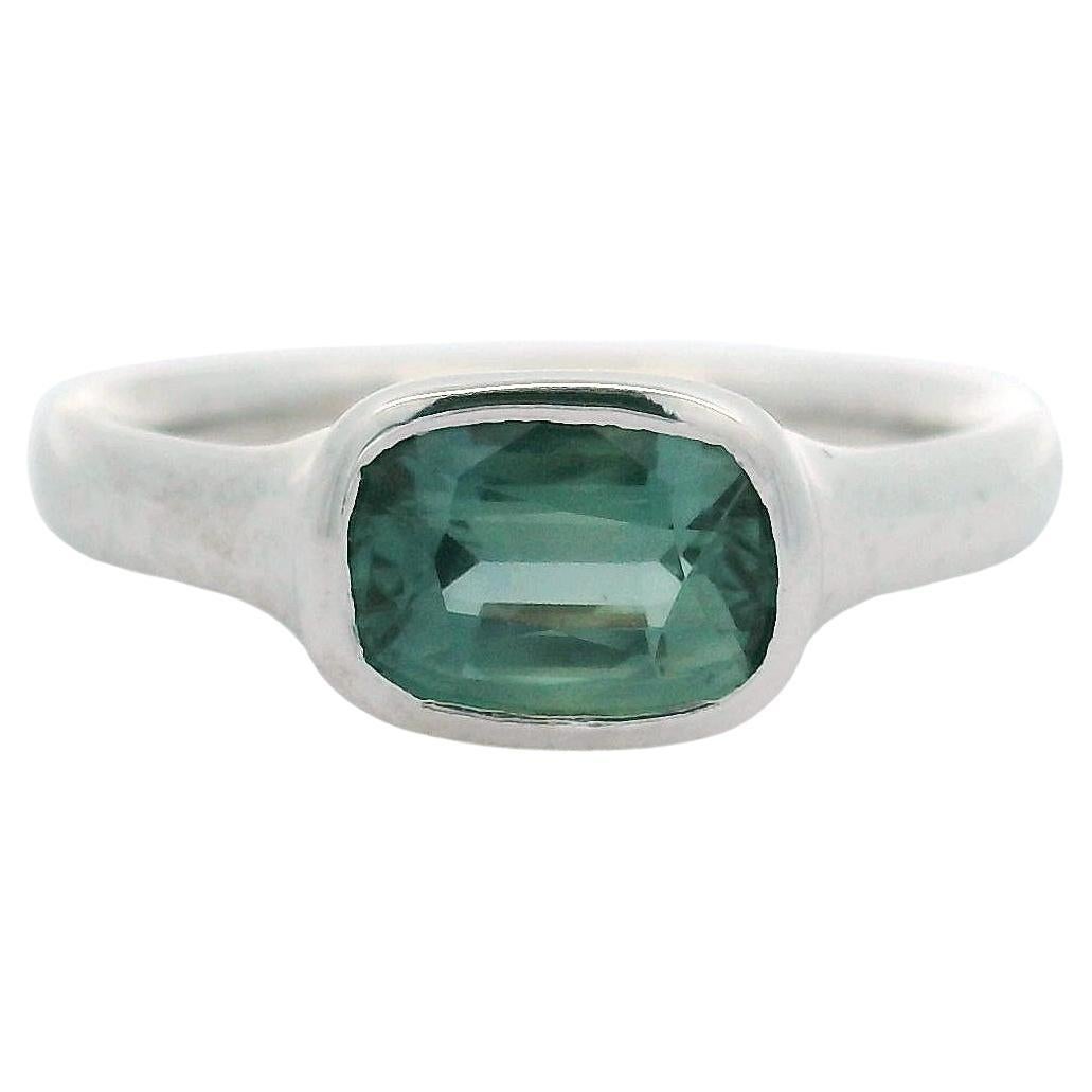 NEW Platinum GIA 1.55ct NO HEAT Bezel Set Greenish Blue Sapphire Solitaire Ring