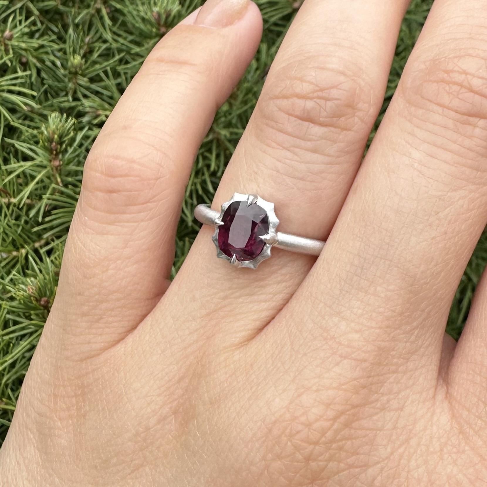 New Platinum GIA 1.66ct No Heat Cushion Ruby Solitaire Brushed Matte Finish Ring For Sale 8