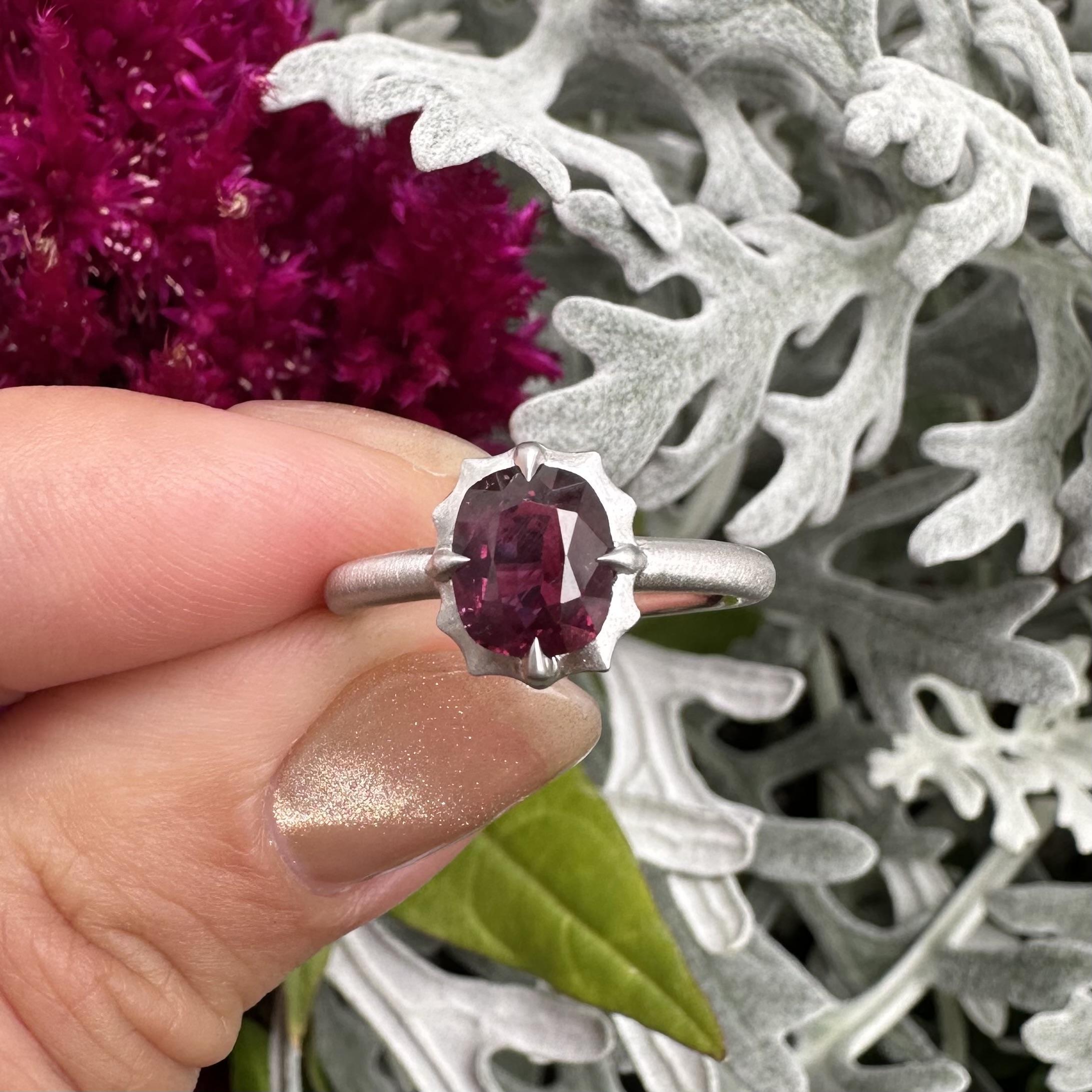 New Platinum GIA 1.66ct No Heat Cushion Ruby Solitaire Brushed Matte Finish Ring For Sale 9
