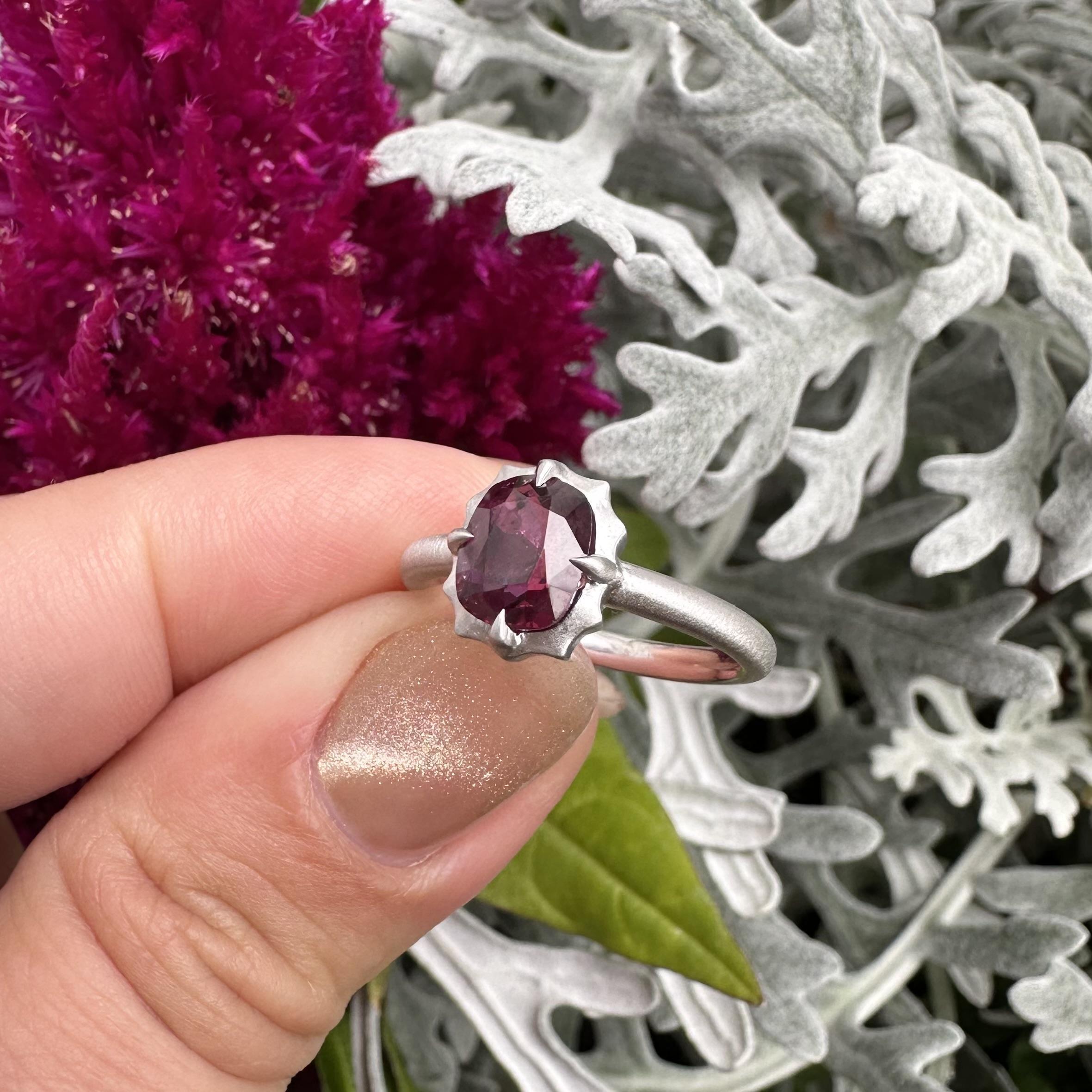 New Platinum GIA 1.66ct No Heat Cushion Ruby Solitaire Brushed Matte Finish Ring For Sale 10