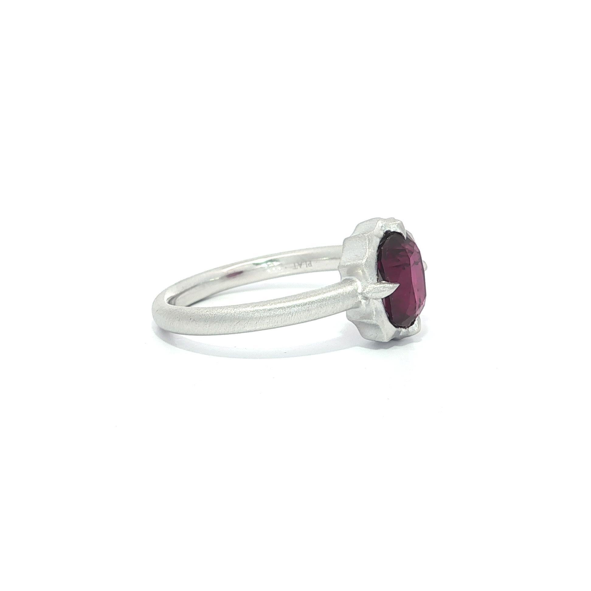 New Platinum GIA 1.66ct No Heat Cushion Ruby Solitaire Brushed Matte Finish Ring For Sale 2