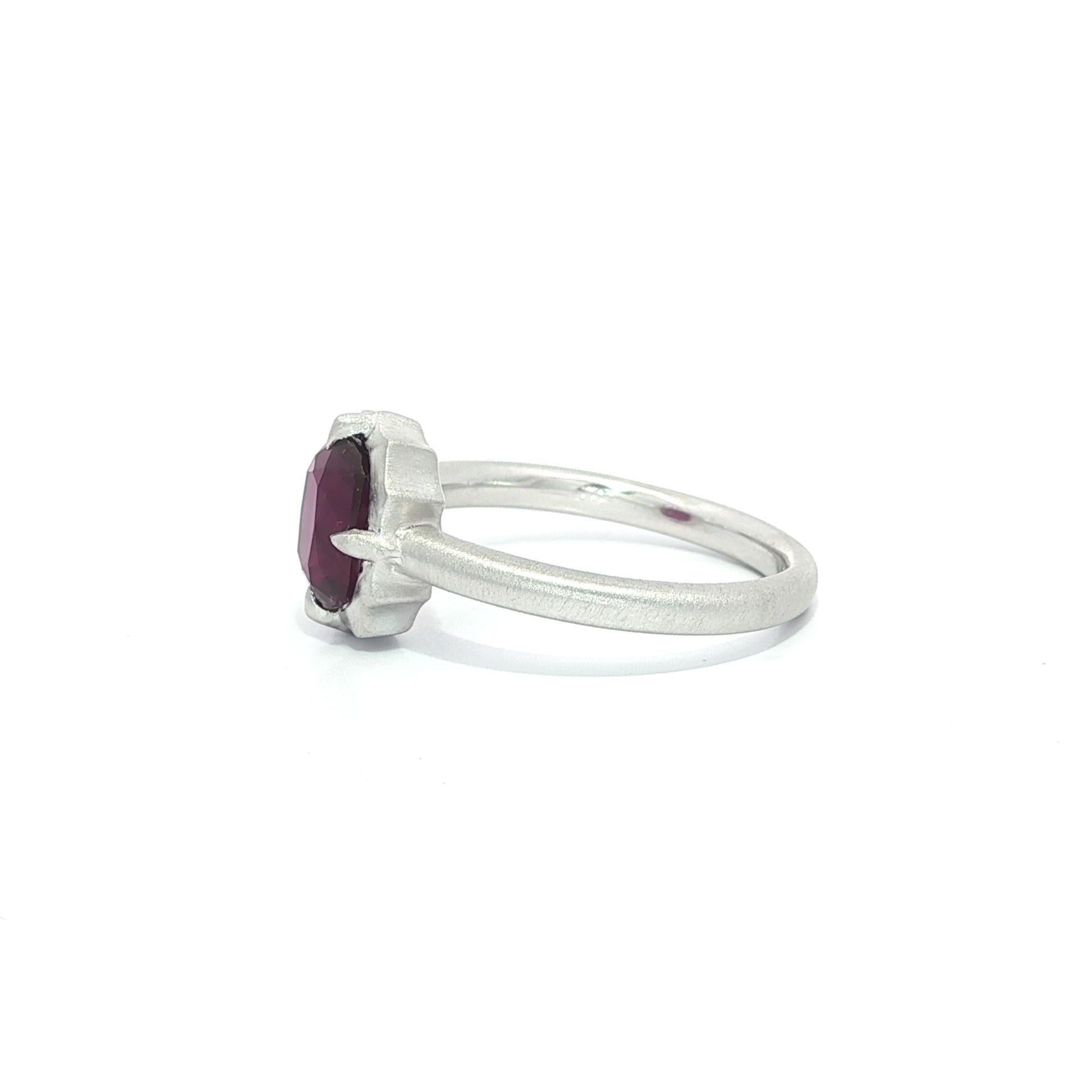New Platinum GIA 1.66ct No Heat Cushion Ruby Solitaire Brushed Matte Finish Ring For Sale 4