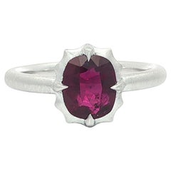 New Platinum GIA 1.66ct No Heat Cushion Ruby Solitaire Brushed Matte Finish Ring