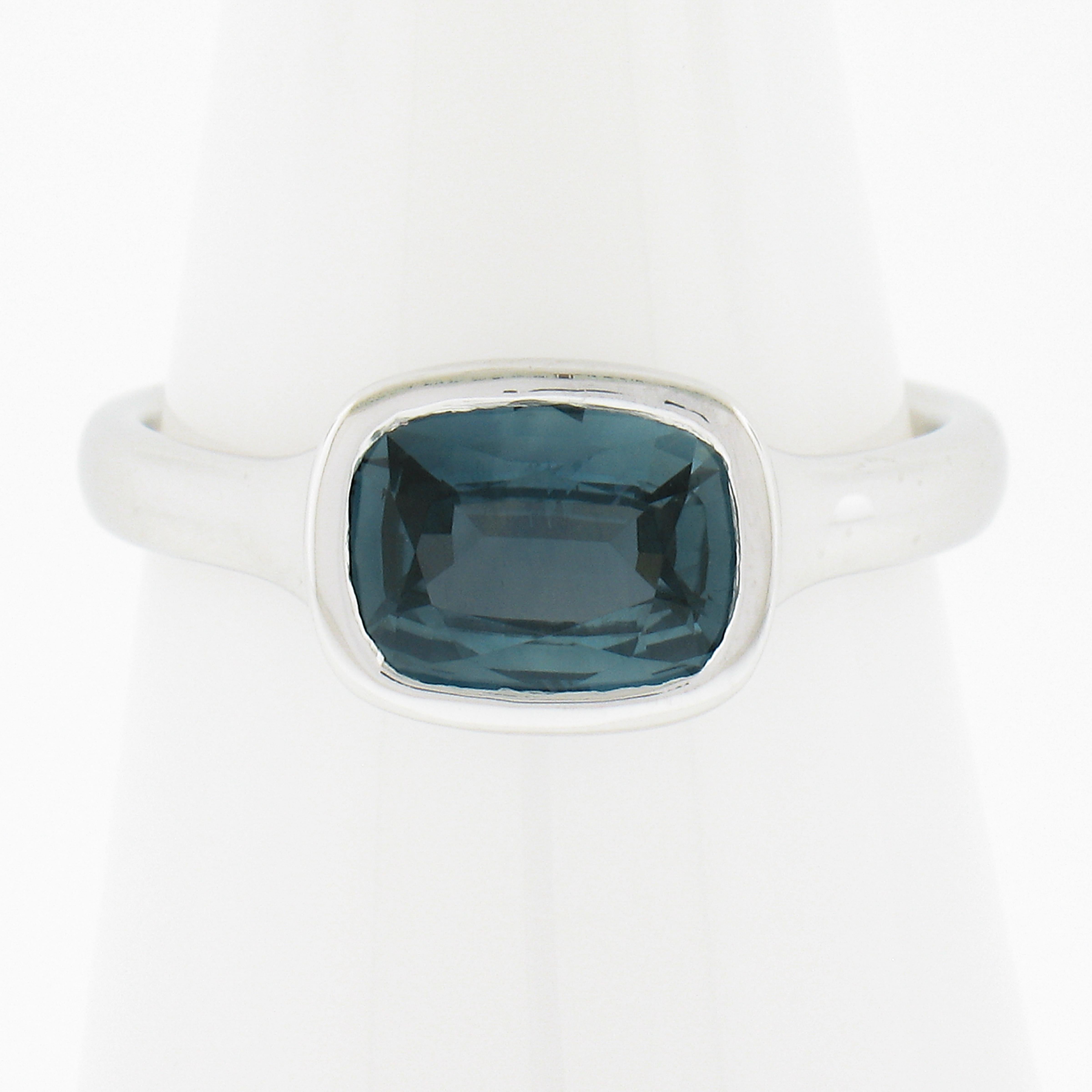 --Stone(s):--
(1) Natural Genuine Sapphire - Cushion Brilliant Cut - Bezel Set - Slightly Greenish Blue Color - Heated - 2.04ct (exact - certified)
** See Certification Details Below for Complete Info **
Total Carat Weight:	2.04 (exact)

Material: