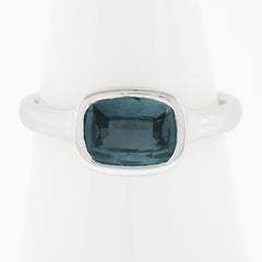 NEW Platinum GIA 2.04ct Bezel Set Greenish Blue Sapphire Sideway Solitaire Ring