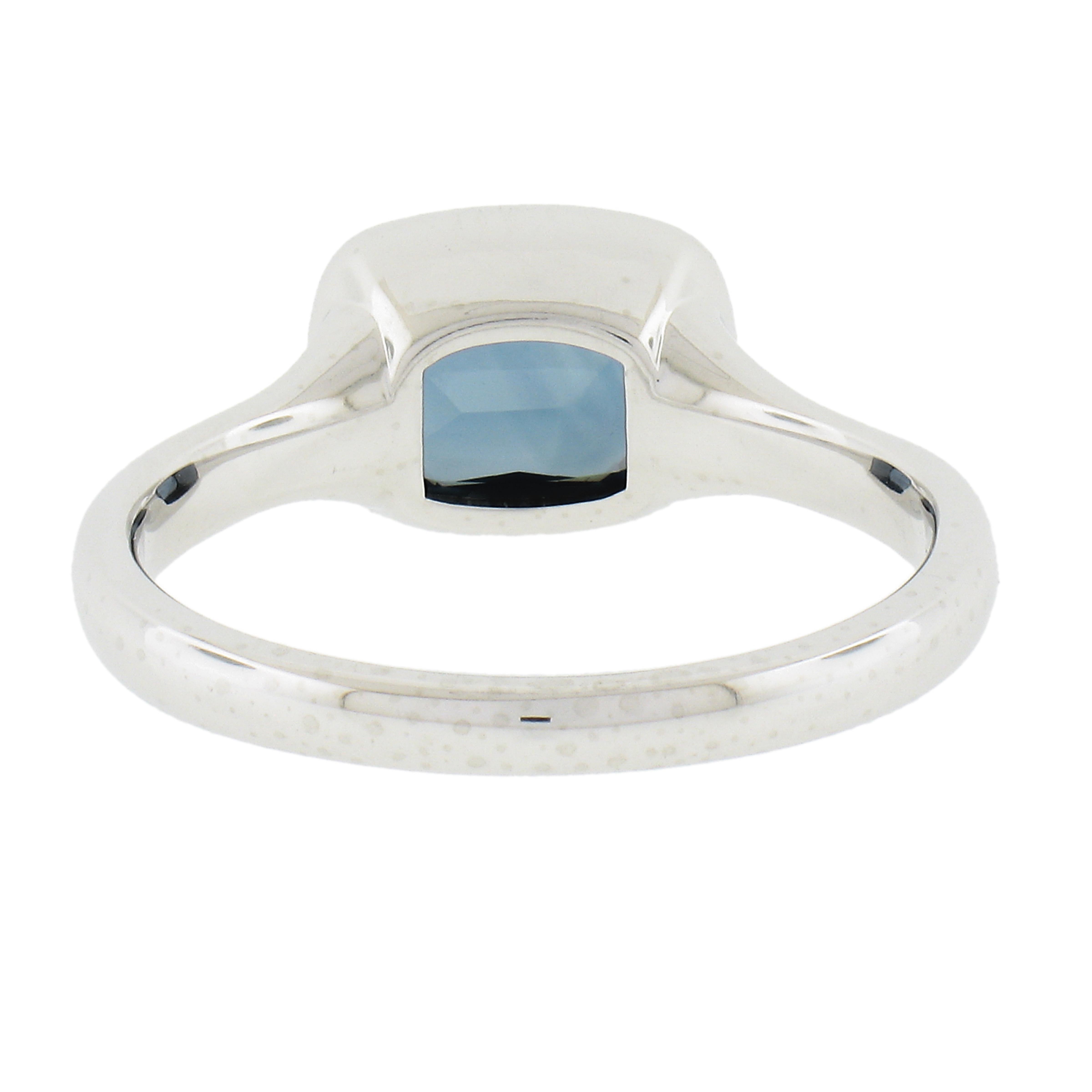 NEW Platinum GIA 2.04ct Bezel Set Greenish Blue Sapphire Sideway Solitaire Ring For Sale 2