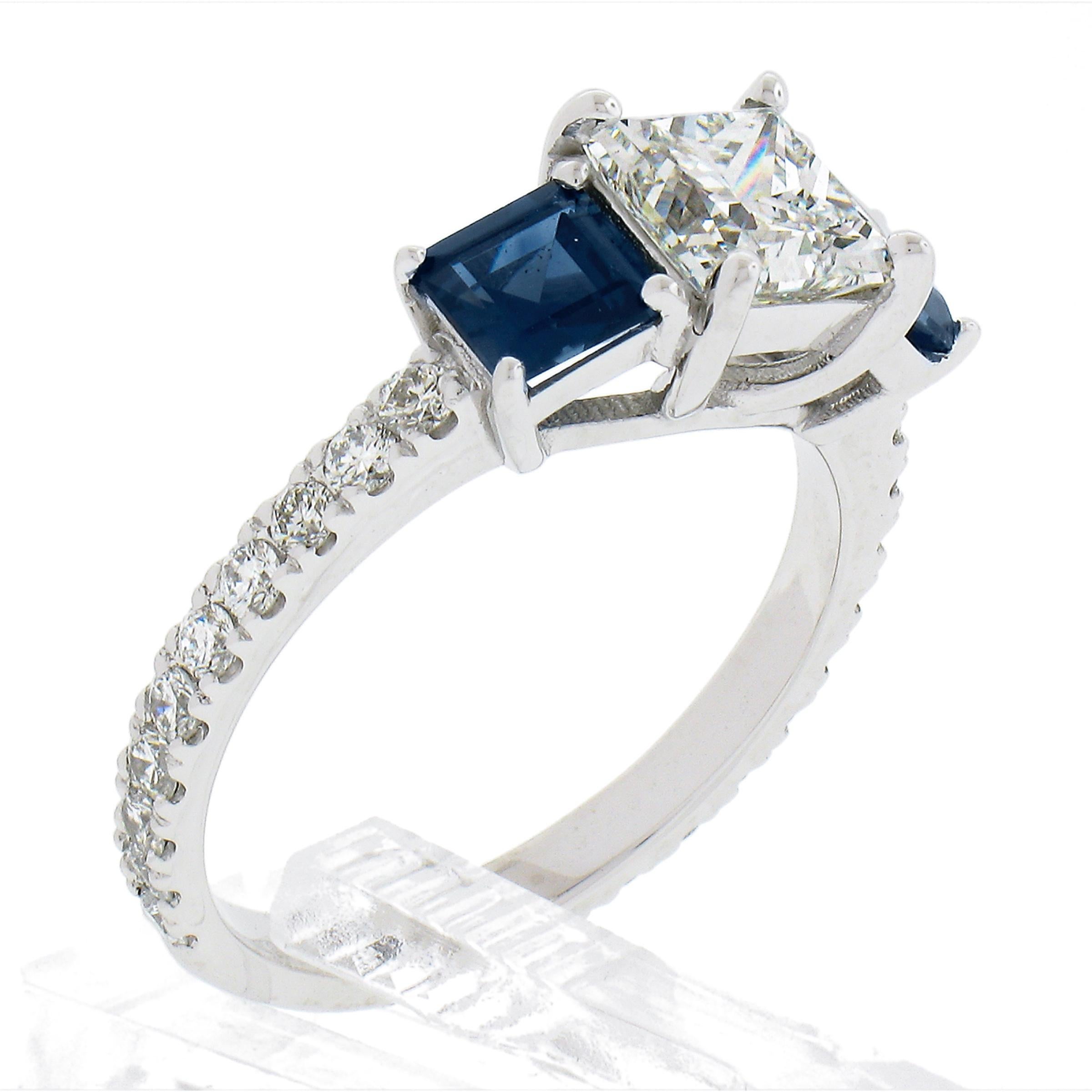 New Platinum GIA 2.58ctw Princess Diamond & Sapphire Solitaire Engagement Ring For Sale 5