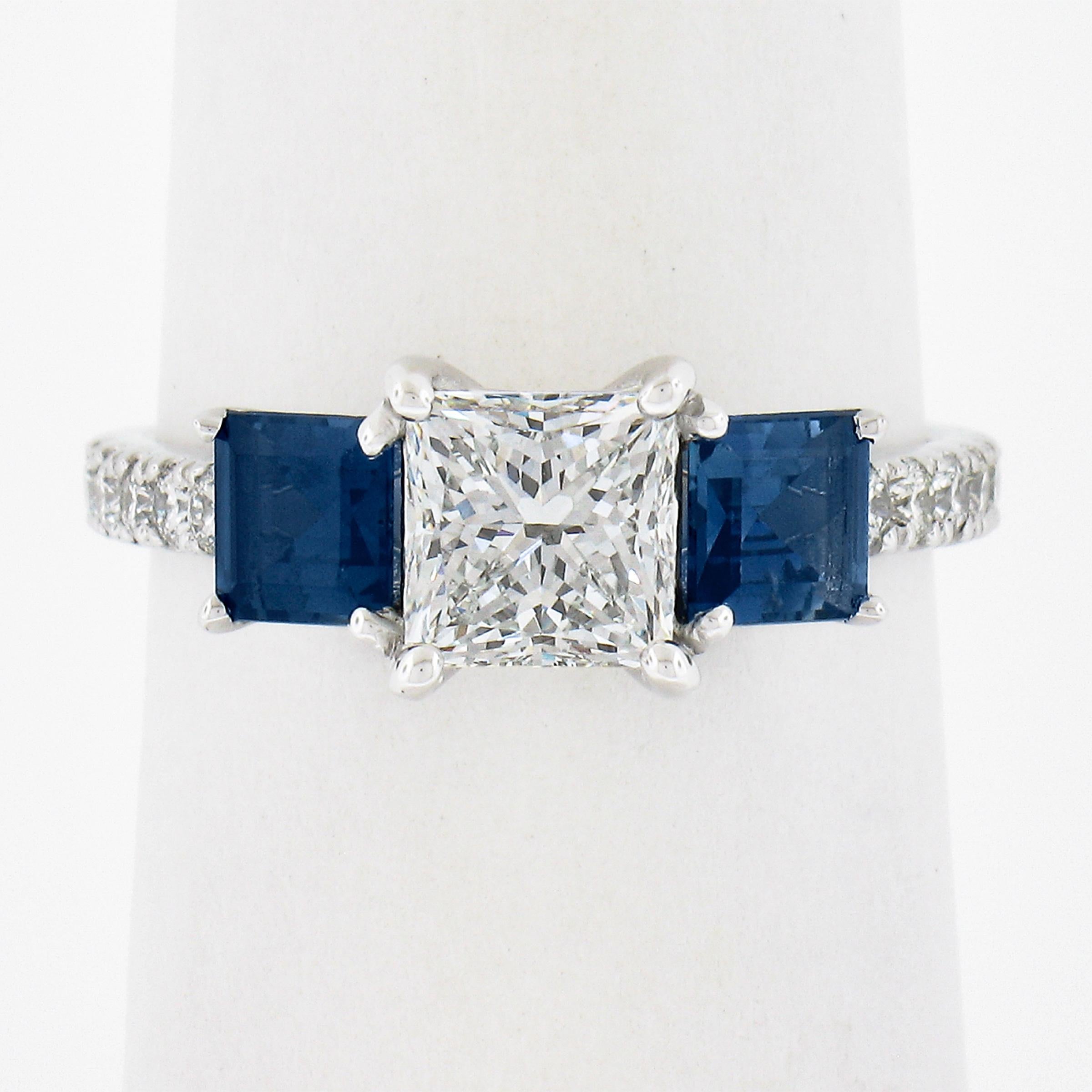 Princess Cut New Platinum GIA 2.58ctw Princess Diamond & Sapphire Solitaire Engagement Ring For Sale