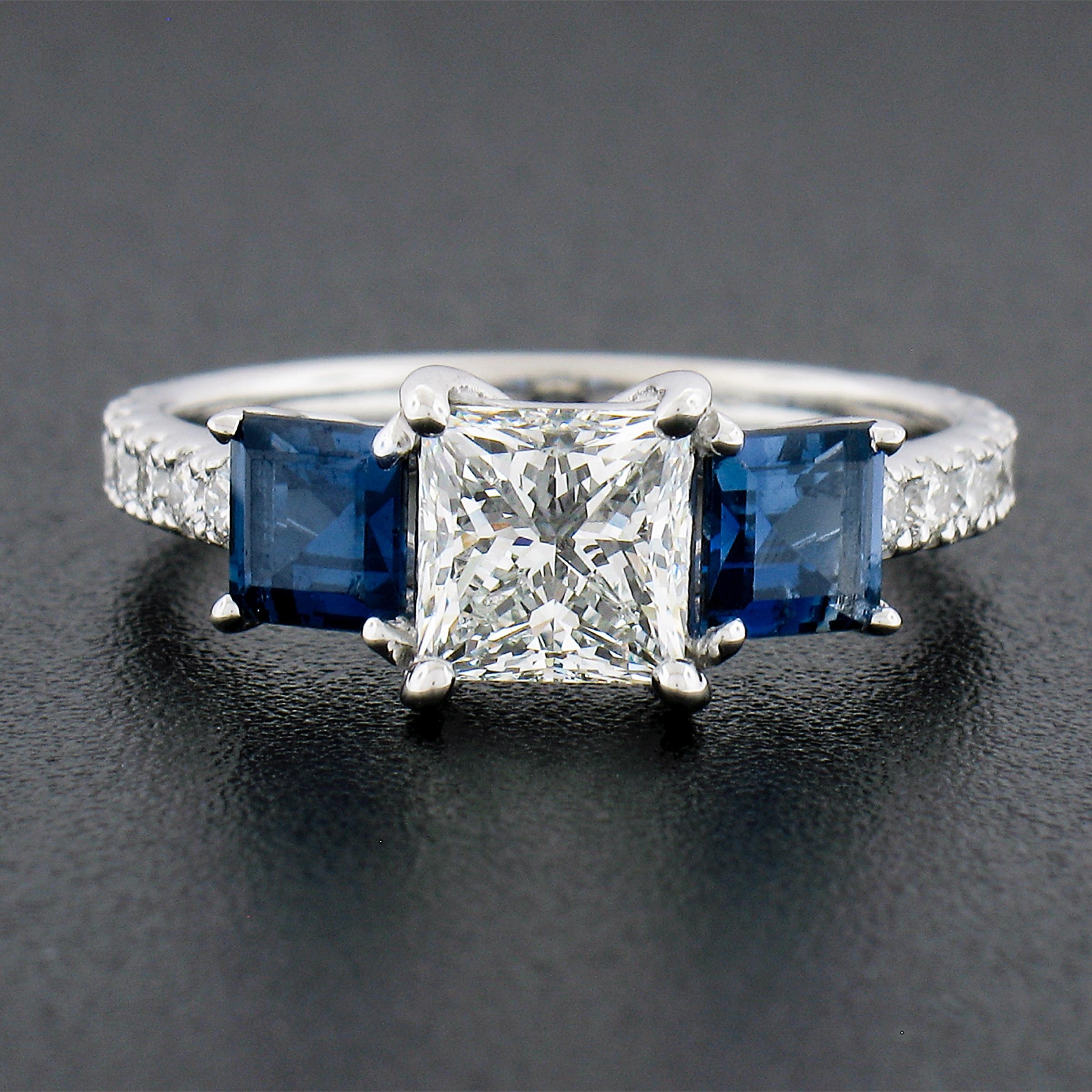 New Platinum GIA 2.58ctw Princess Diamond & Sapphire Solitaire Engagement Ring In New Condition For Sale In Montclair, NJ