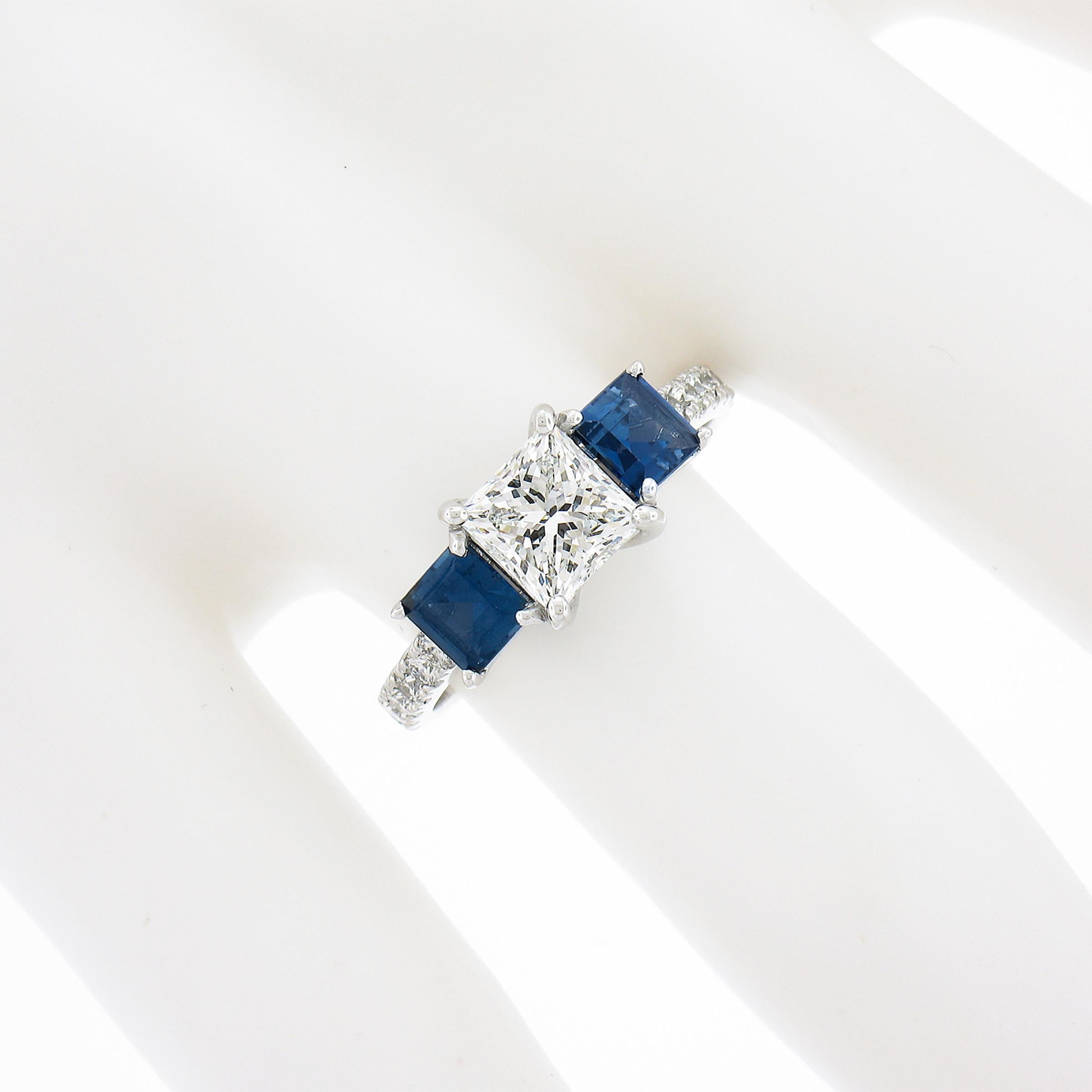 Women's New Platinum GIA 2.58ctw Princess Diamond & Sapphire Solitaire Engagement Ring For Sale