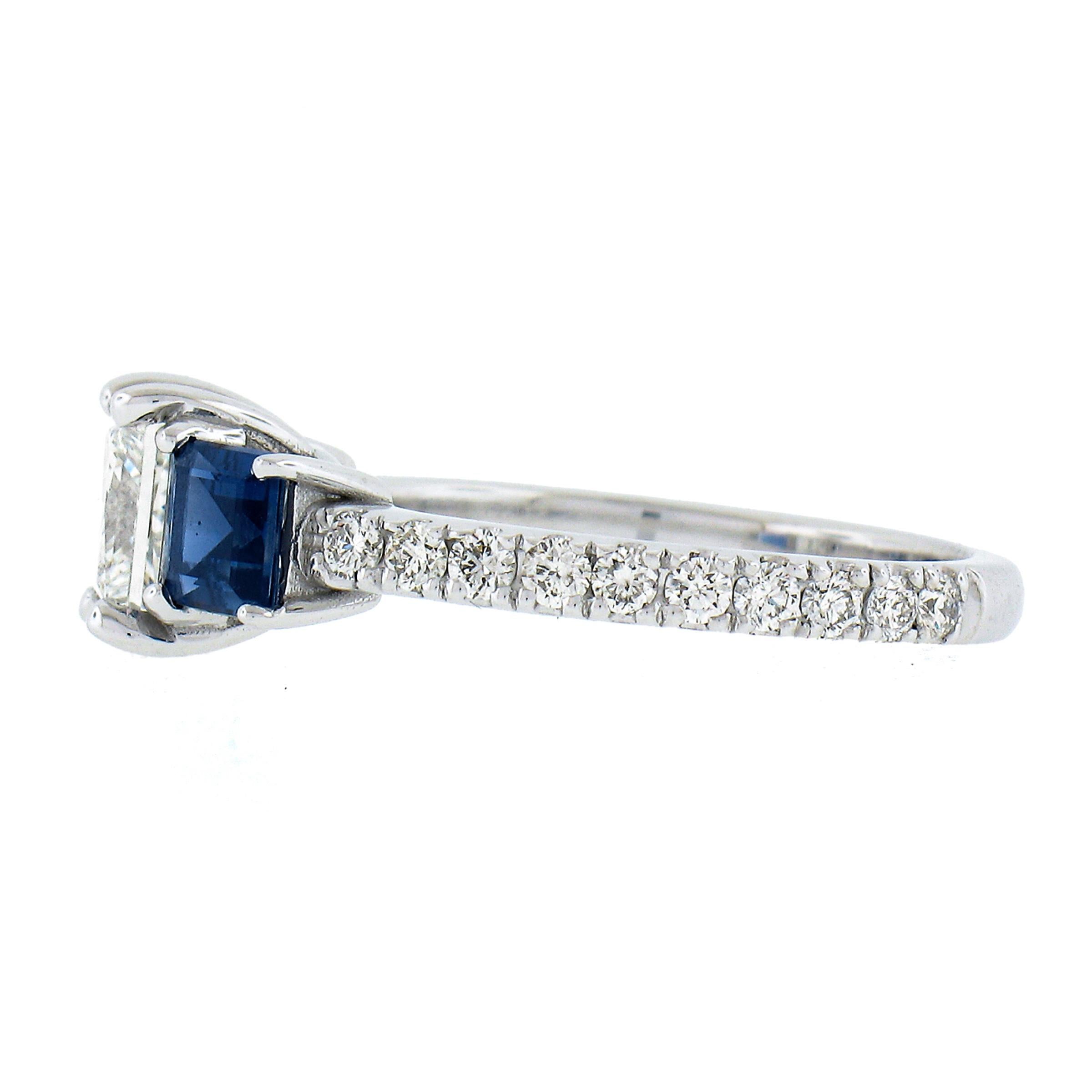 New Platinum GIA 2.58ctw Princess Diamond & Sapphire Solitaire Engagement Ring For Sale 2