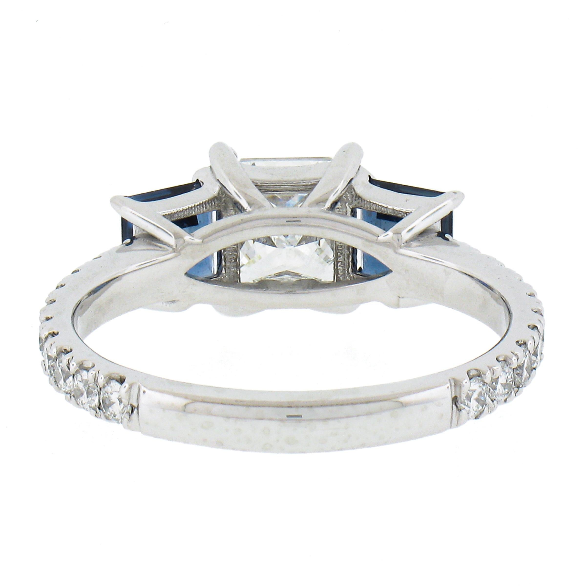 New Platinum GIA 2.58ctw Princess Diamond & Sapphire Solitaire Engagement Ring For Sale 3