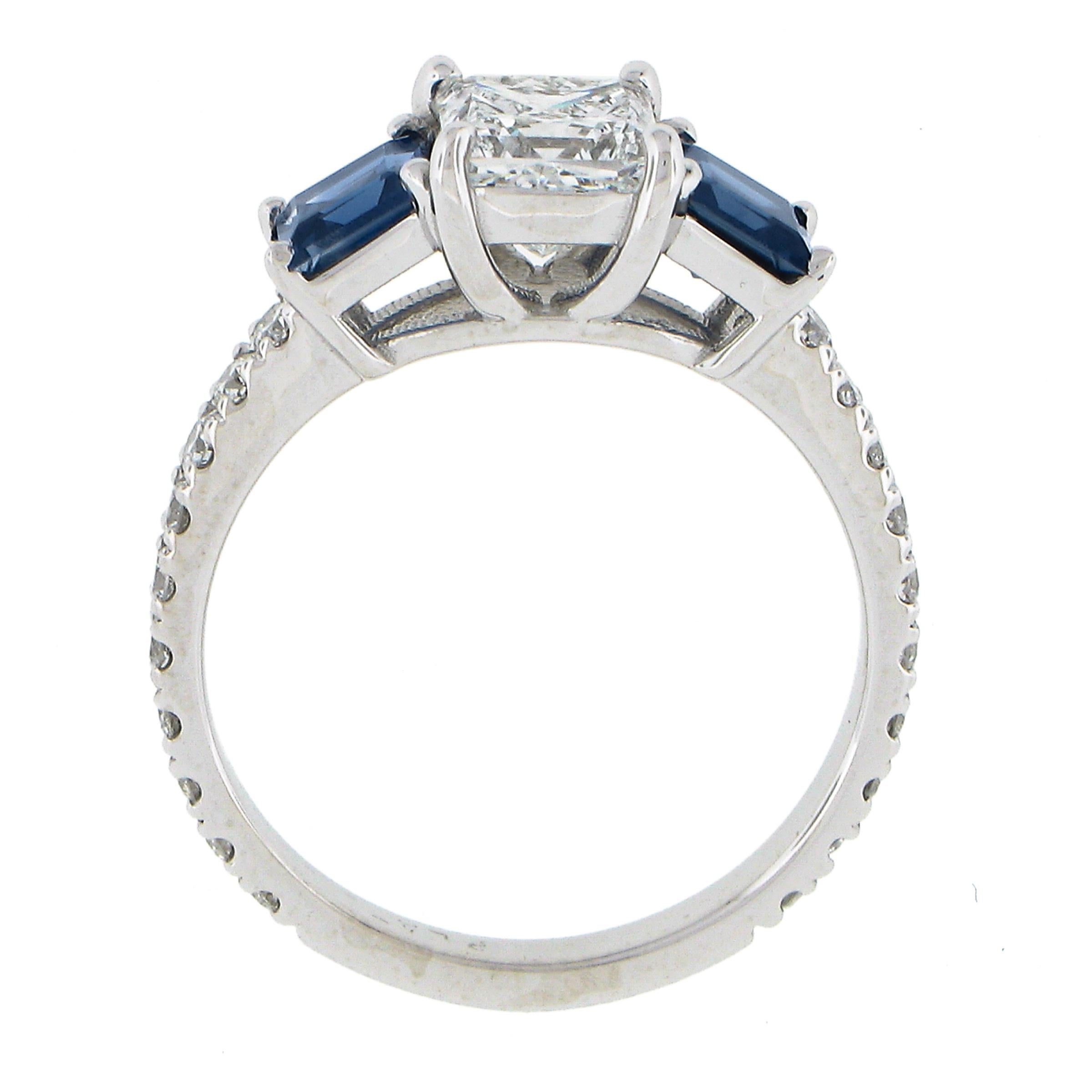 New Platinum GIA 2.58ctw Princess Diamond & Sapphire Solitaire Engagement Ring For Sale 4