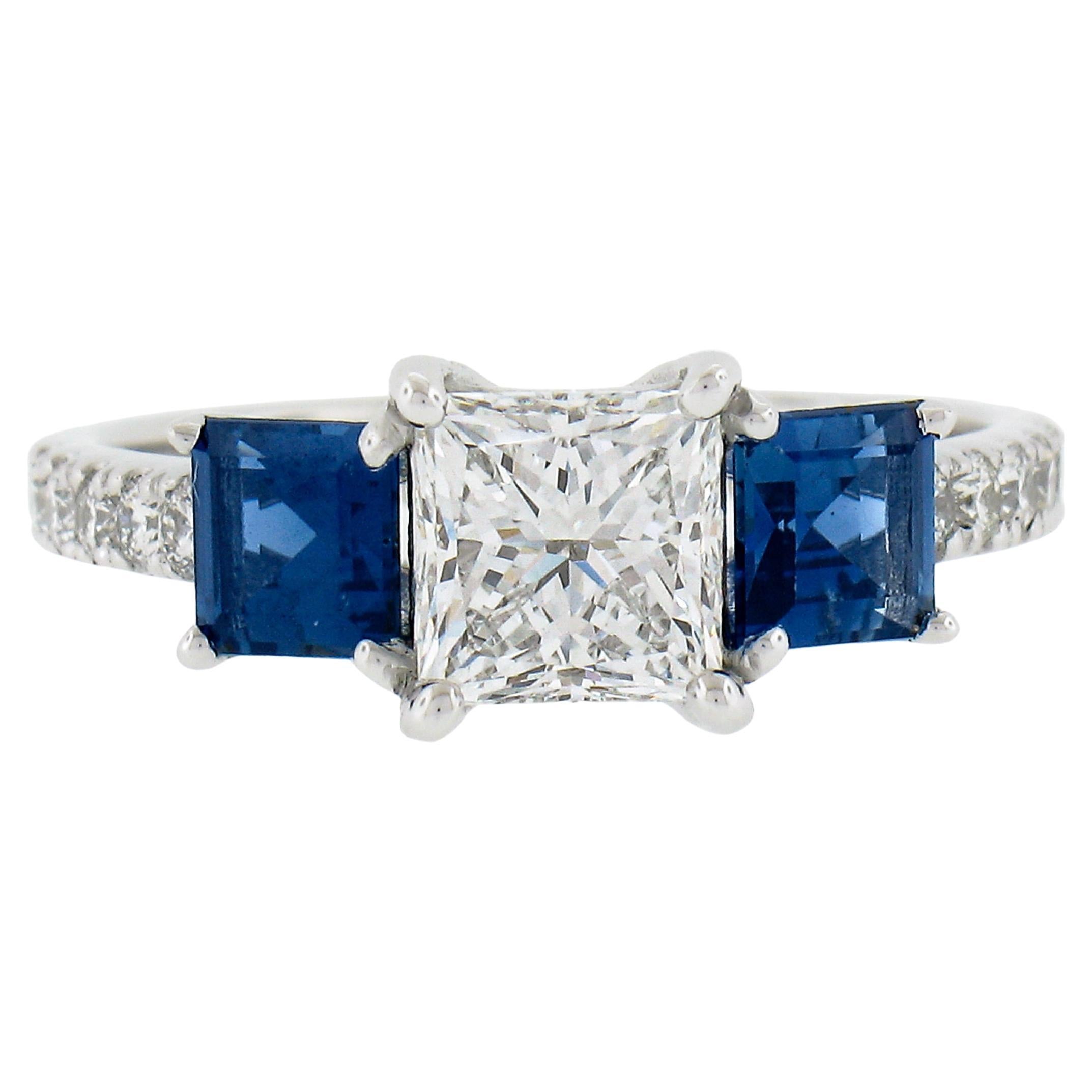 New Platinum GIA 2.58ctw Princess Diamond & Sapphire Solitaire Engagement Ring For Sale