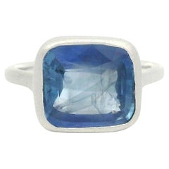 Platinum GIA 5.02ct No Heat Cushion Sapphire Bezel Solitaire Brushed Matte Ring
