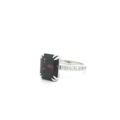 New Platinum GIA 5.49ctw Emerald Cut Purplish Red Spinel Solitaire Diamond Ring