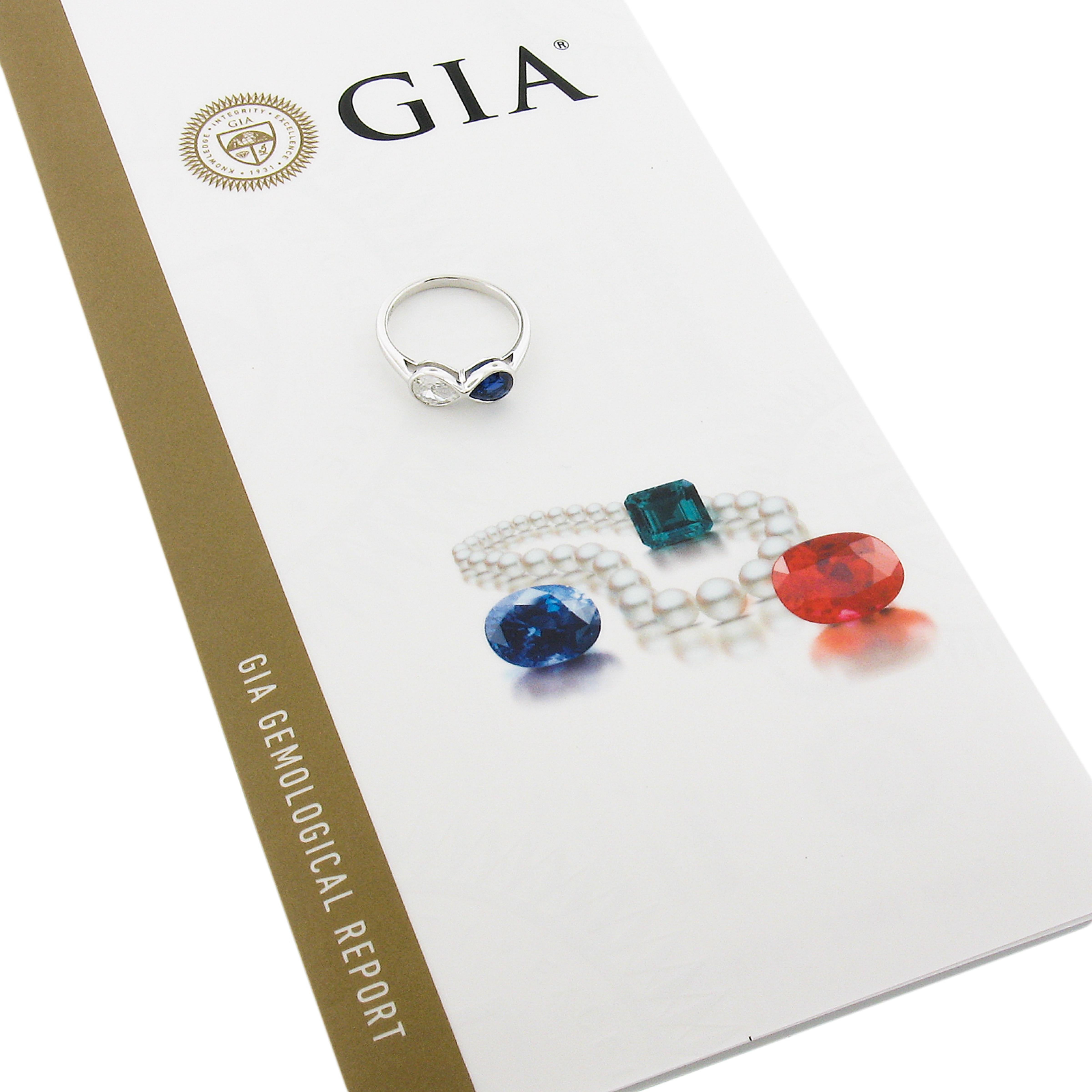 NEW Platinum GIA Bezel Set NO HEAT Sapphire & Diamond Dual Pear Cut 2 Stone Ring For Sale 7