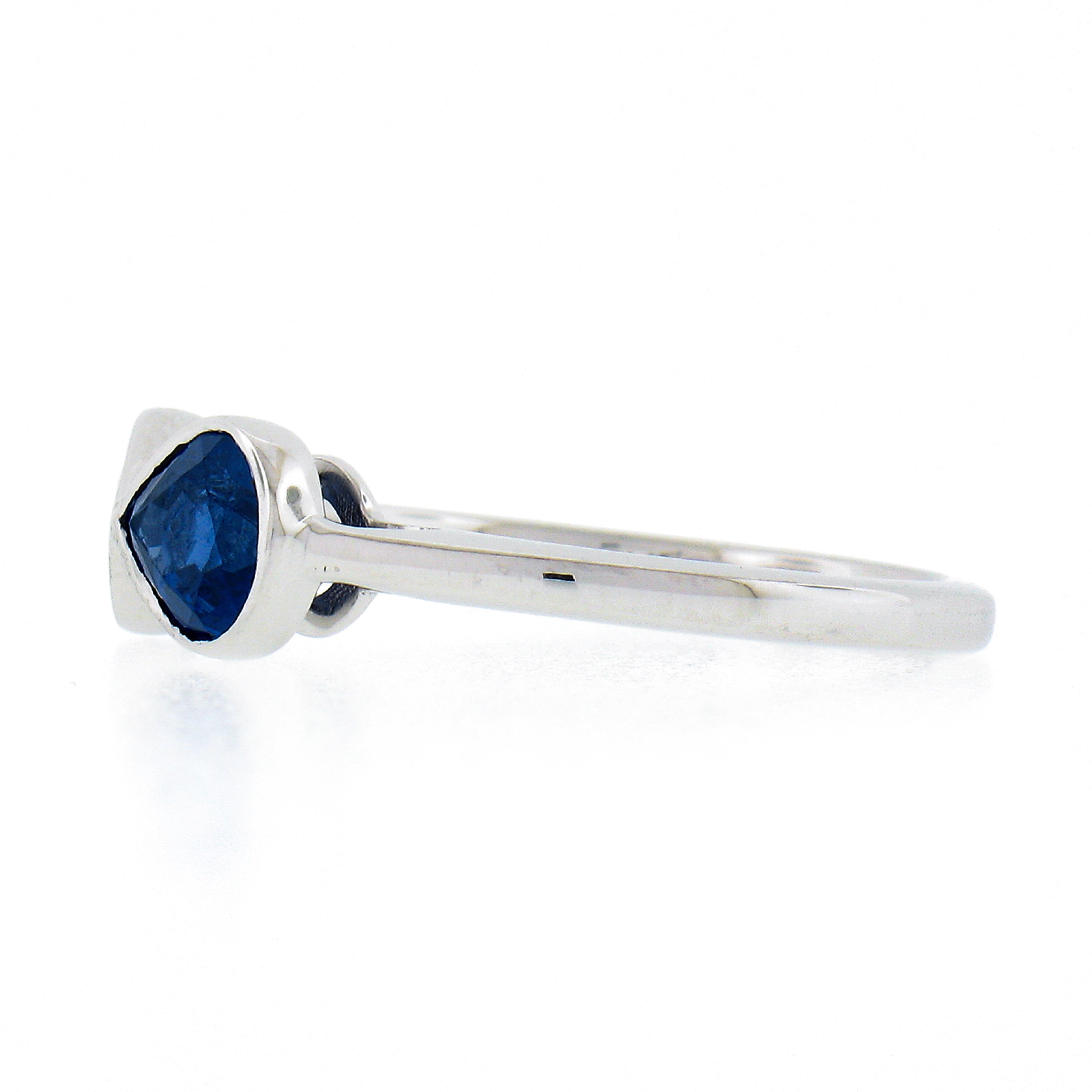 NEW Platinum GIA Bezel Set NO HEAT Sapphire & Diamond Dual Pear Cut 2 Stone Ring For Sale 3