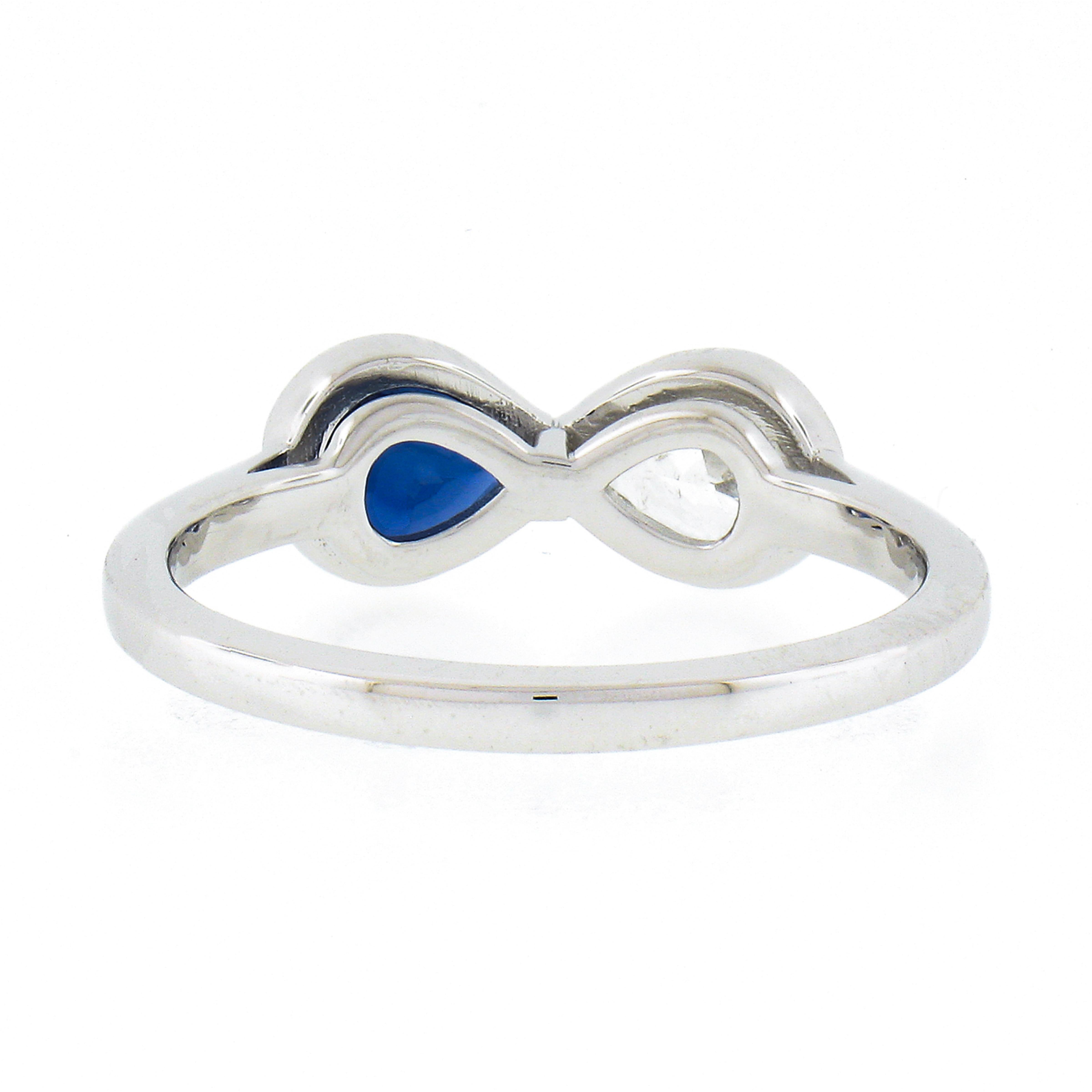 NEW Platinum GIA Bezel Set NO HEAT Sapphire & Diamond Dual Pear Cut 2 Stone Ring For Sale 4