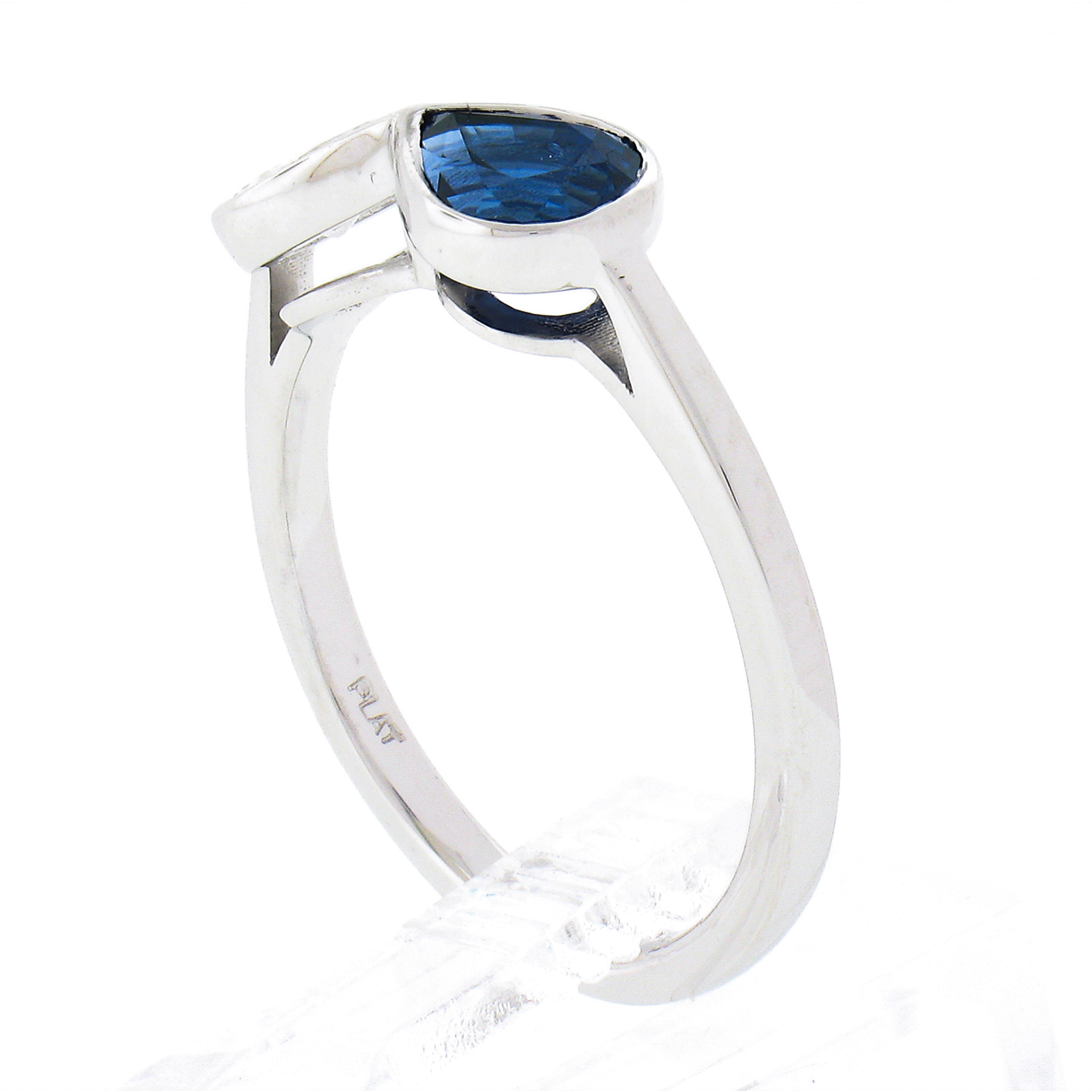 NEW Platinum GIA Bezel Set NO HEAT Sapphire & Diamond Dual Pear Cut 2 Stone Ring For Sale 6