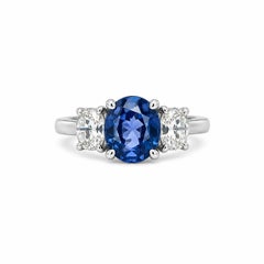 New Platinum GIA Burma No Heat Sapphire w/ Old Mine Cut Diamond Sides Ring