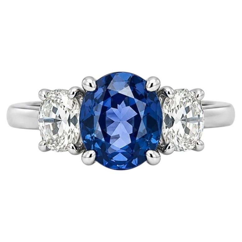 New Platinum GIA Burma No Heat Sapphire w/ Old Mine Cut Diamond Sides Ring