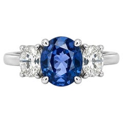 New Platinum GIA Burma No Heat Sapphire w/ Old Mine Cut Diamond Sides Ring