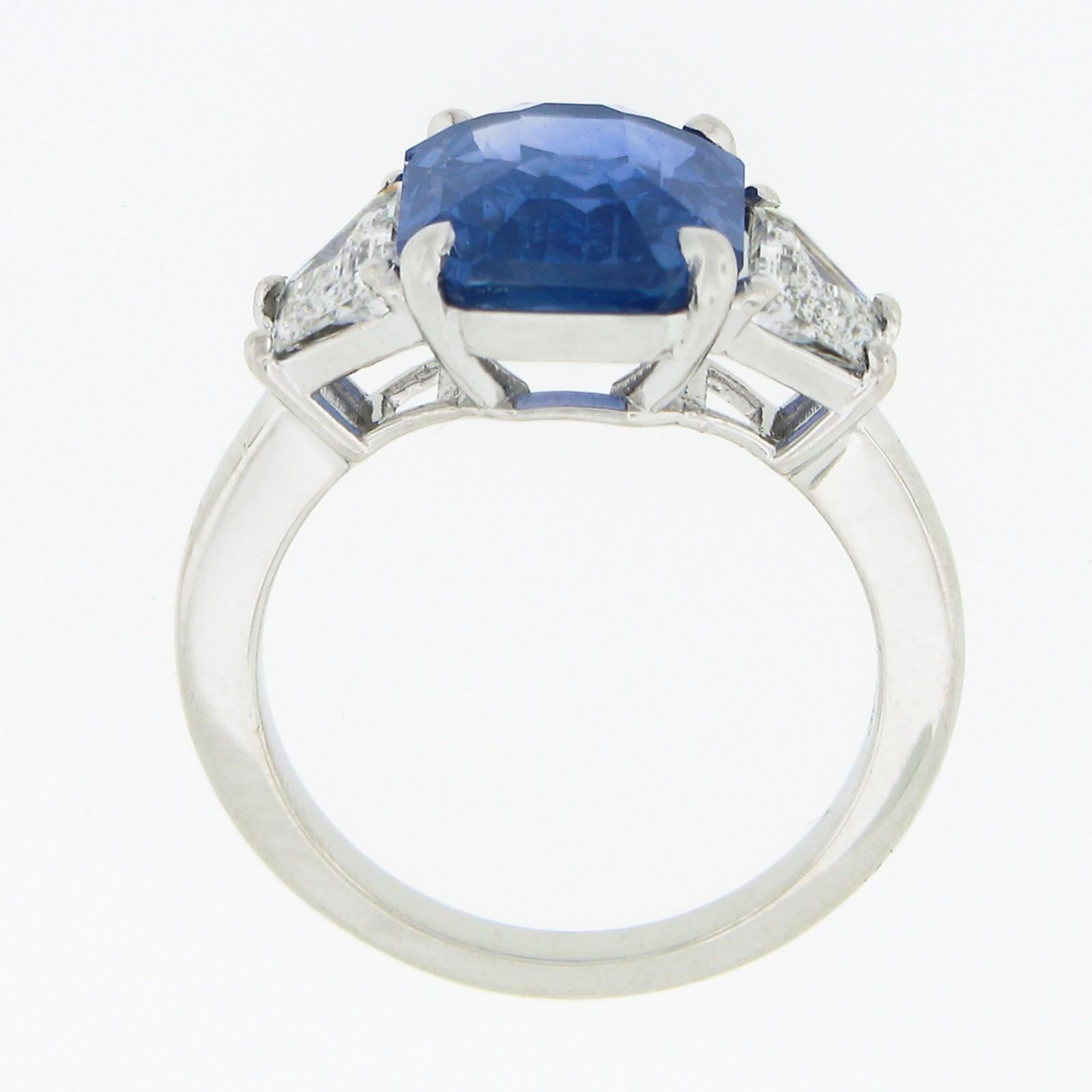 Women's New Platinum GIA Emerald Cut Sapphire Trapezoid Diamond 3 Stone Engagement Ring