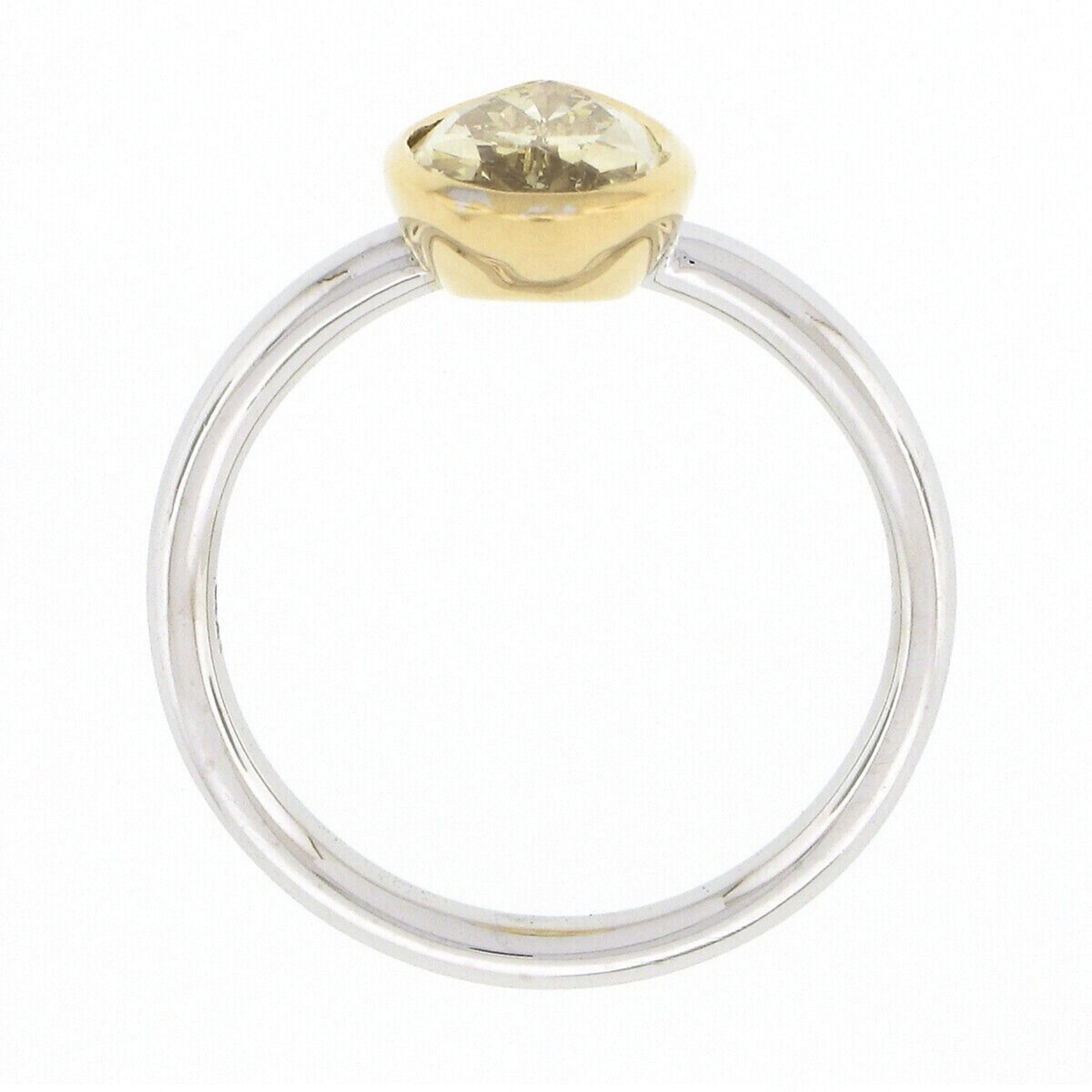 NEW Platinum GIA Fancy Yellow Pear Diamond Gold Bezel Solitaire Engagement Ring 4