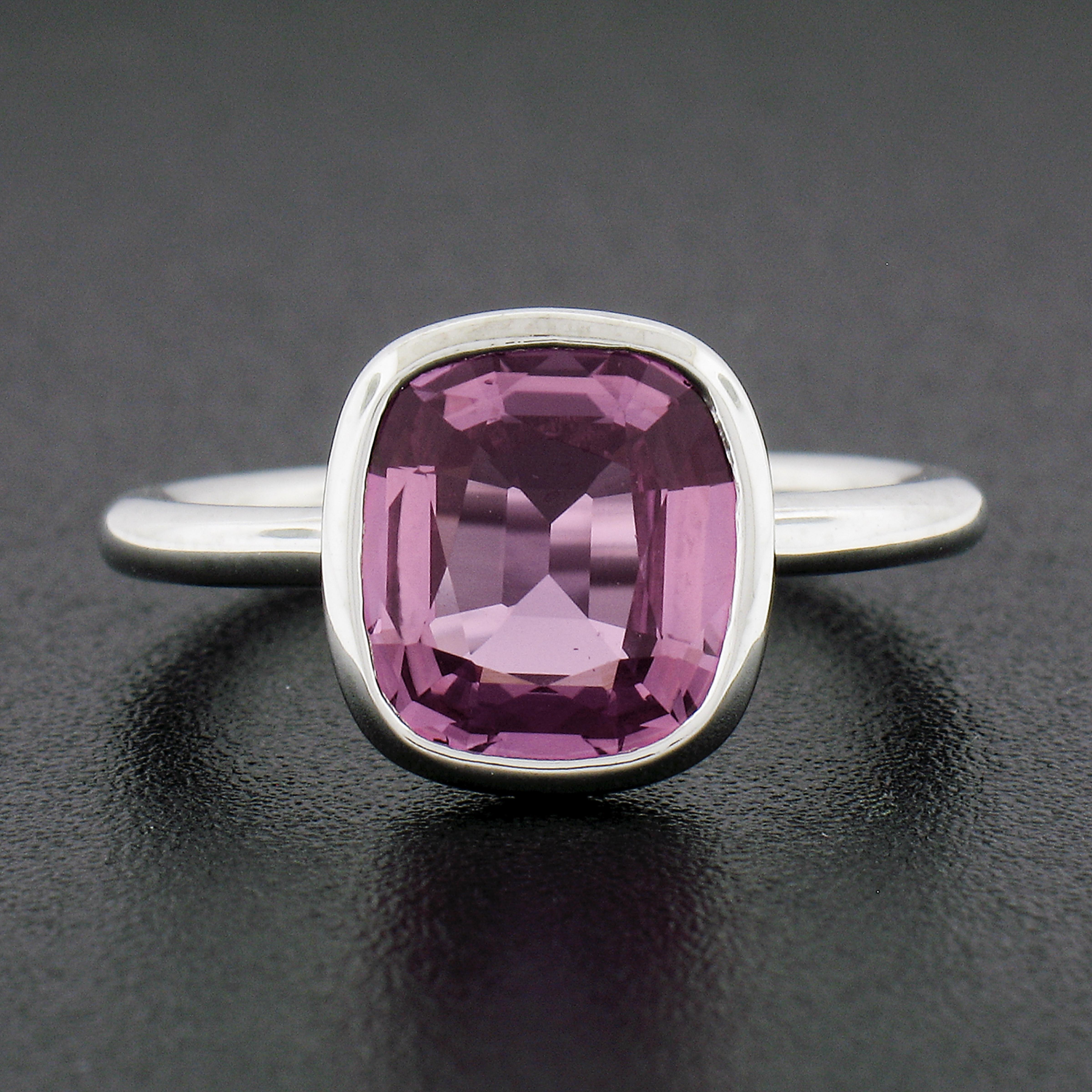 --Stone(s):--
(1) Natural Genuine Sapphire - Cushion Brilliant Cut - Bezel Set - Purple - Pink Color - Heated - 2.89ct (exact - certified)
** See Certification Details Below for Complete Info **
Total Carat Weight:	2.89 (exact)

Material: Solid