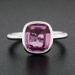 NEW Platinum GIA Graded 2.89ct Bezel Set Purple Pink Sapphire Solitaire Ring