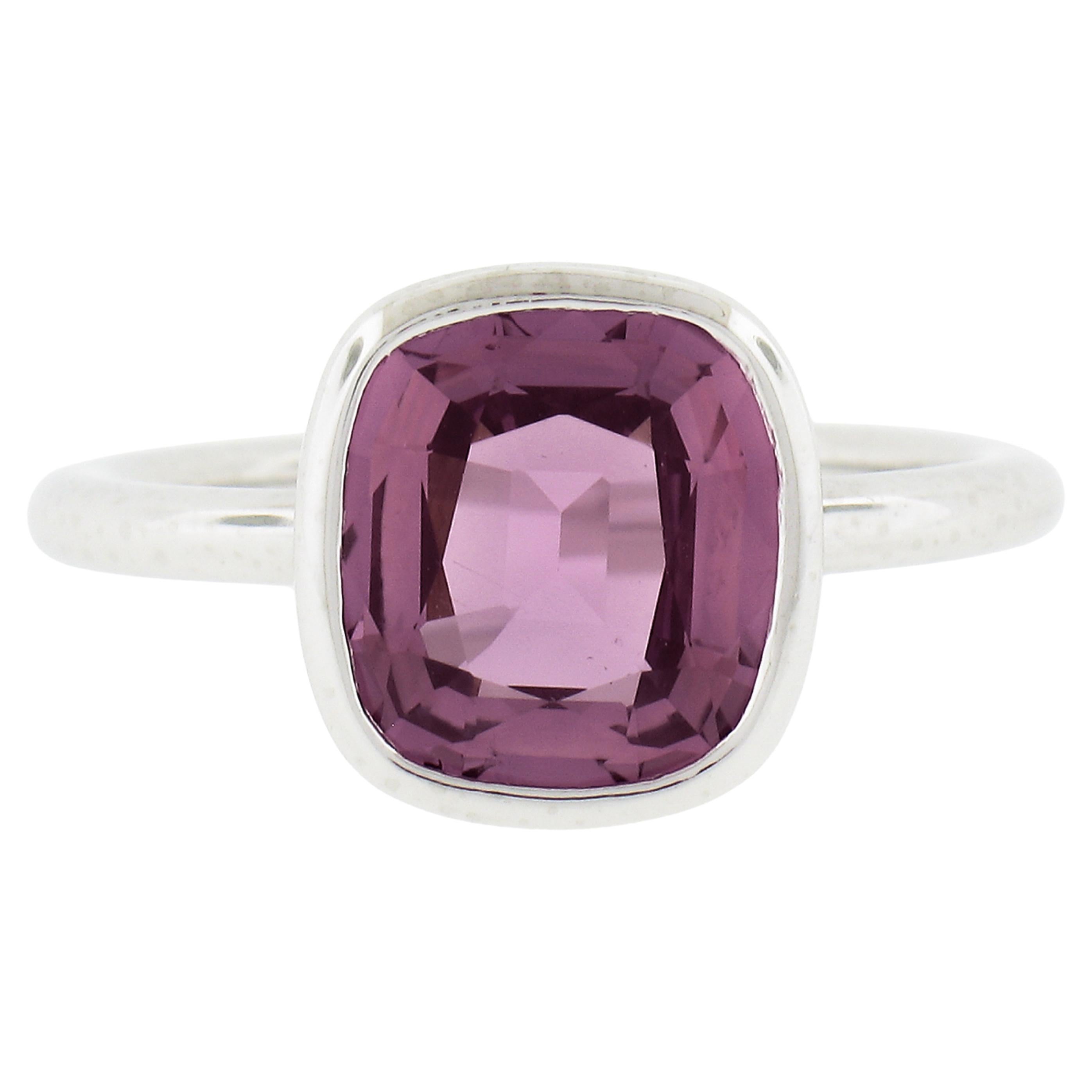 NEW Platinum GIA Graded 2.89ct Bezel Set Purple Pink Sapphire Solitaire Ring For Sale